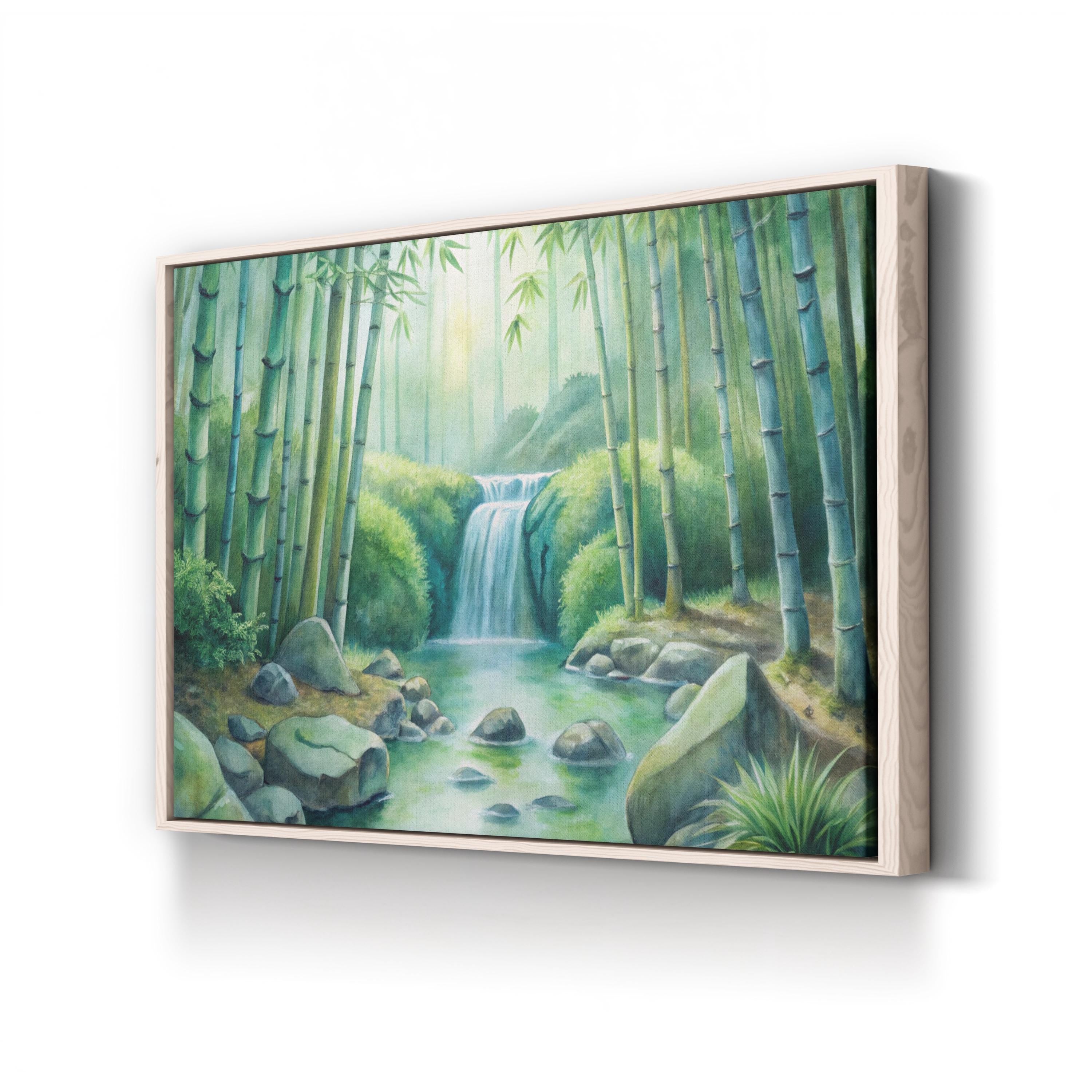 Watercolor Bamboo Forest – Period Illustration Wall Art | Calming Waterfall Canvas Print