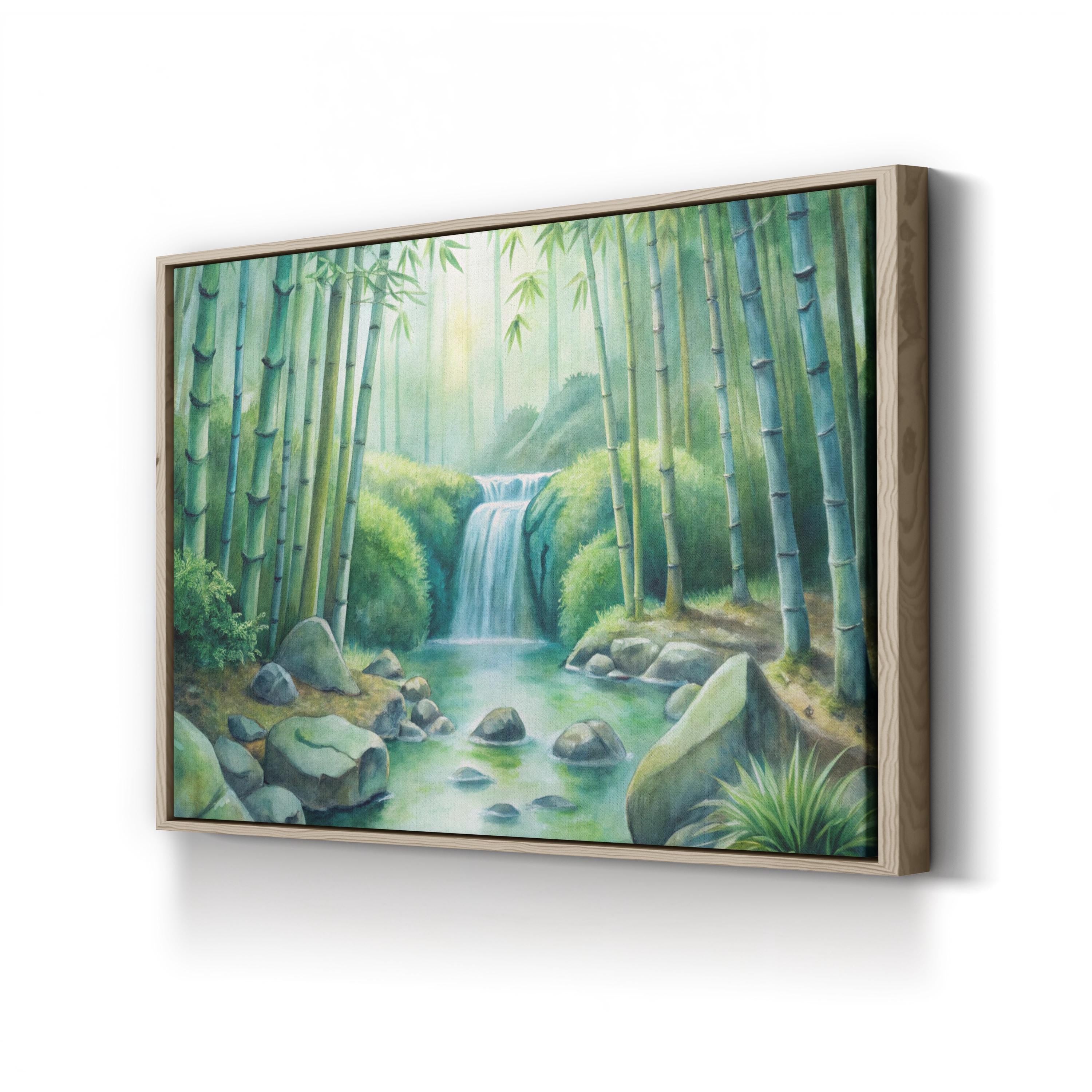 Watercolor Bamboo Forest – Period Illustration Wall Art | Calming Waterfall Canvas Print