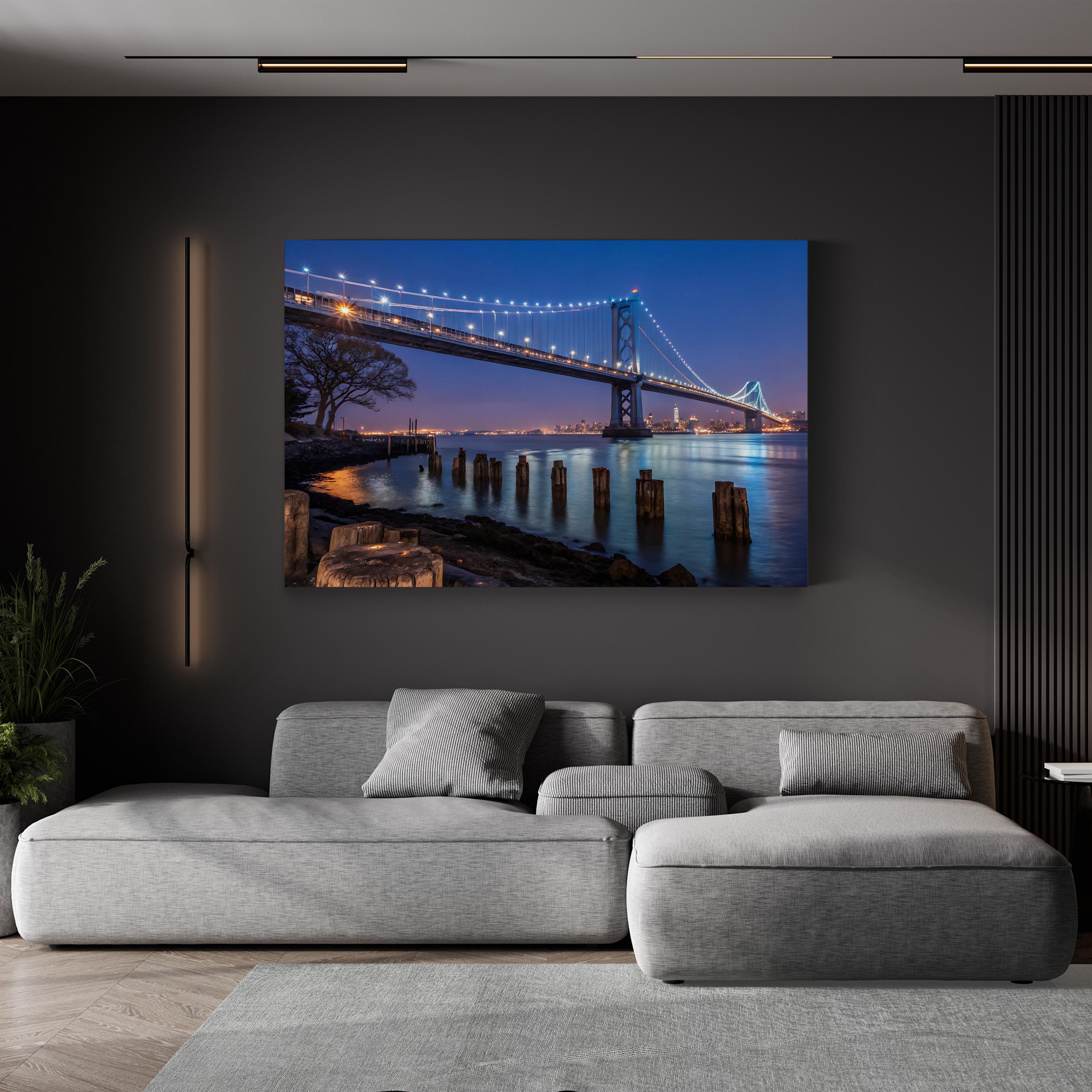 San Francisco Bay Bridge Night – Vintage Photography Wall Art | Cityscape Canvas Print