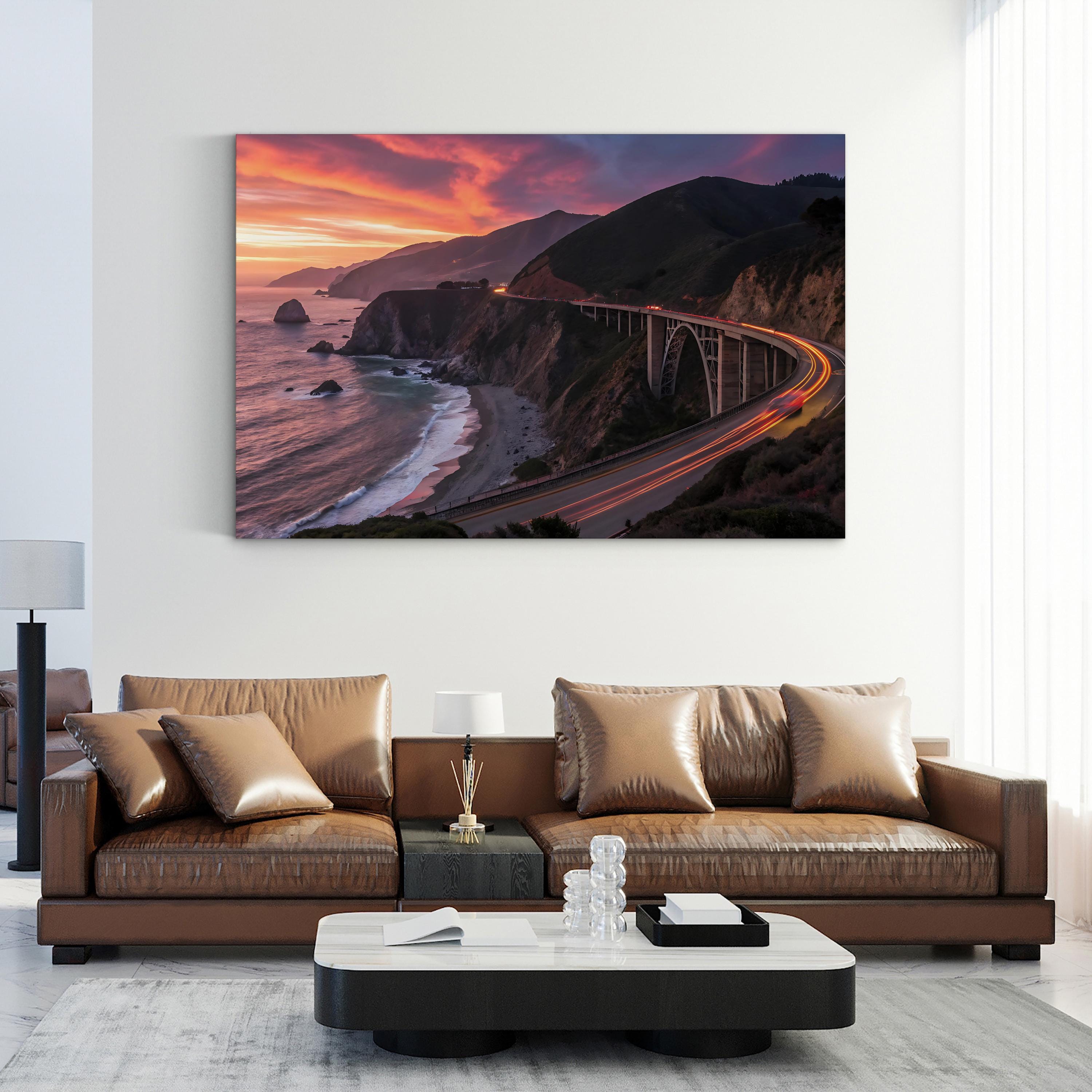 Coastal Sunset Canvas Art — Iconic Bridge and Ocean View Landscape