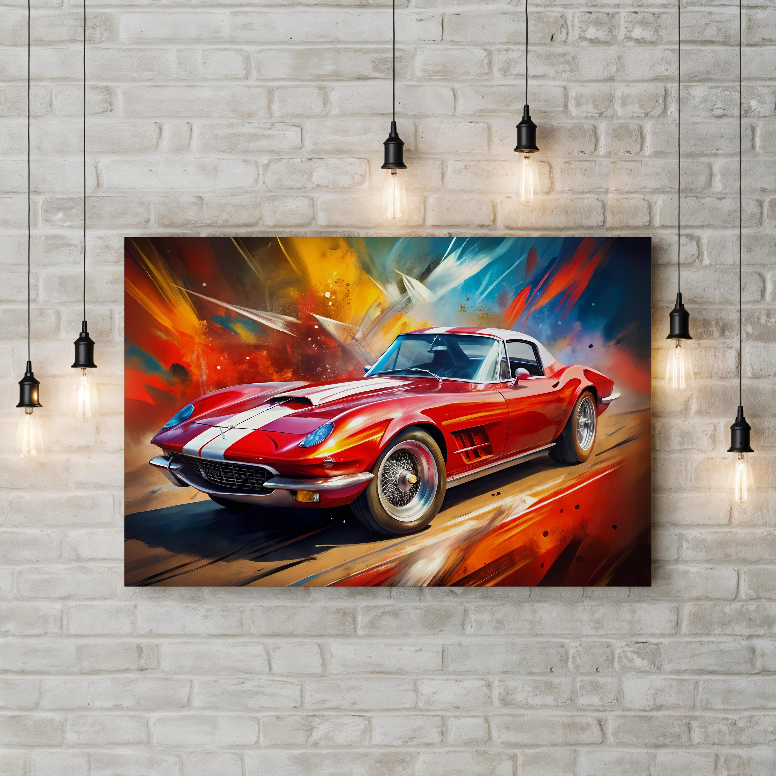 Classic Red Sports Car – Period Illustration Wall Art | Painterly Automotive Canvas Print