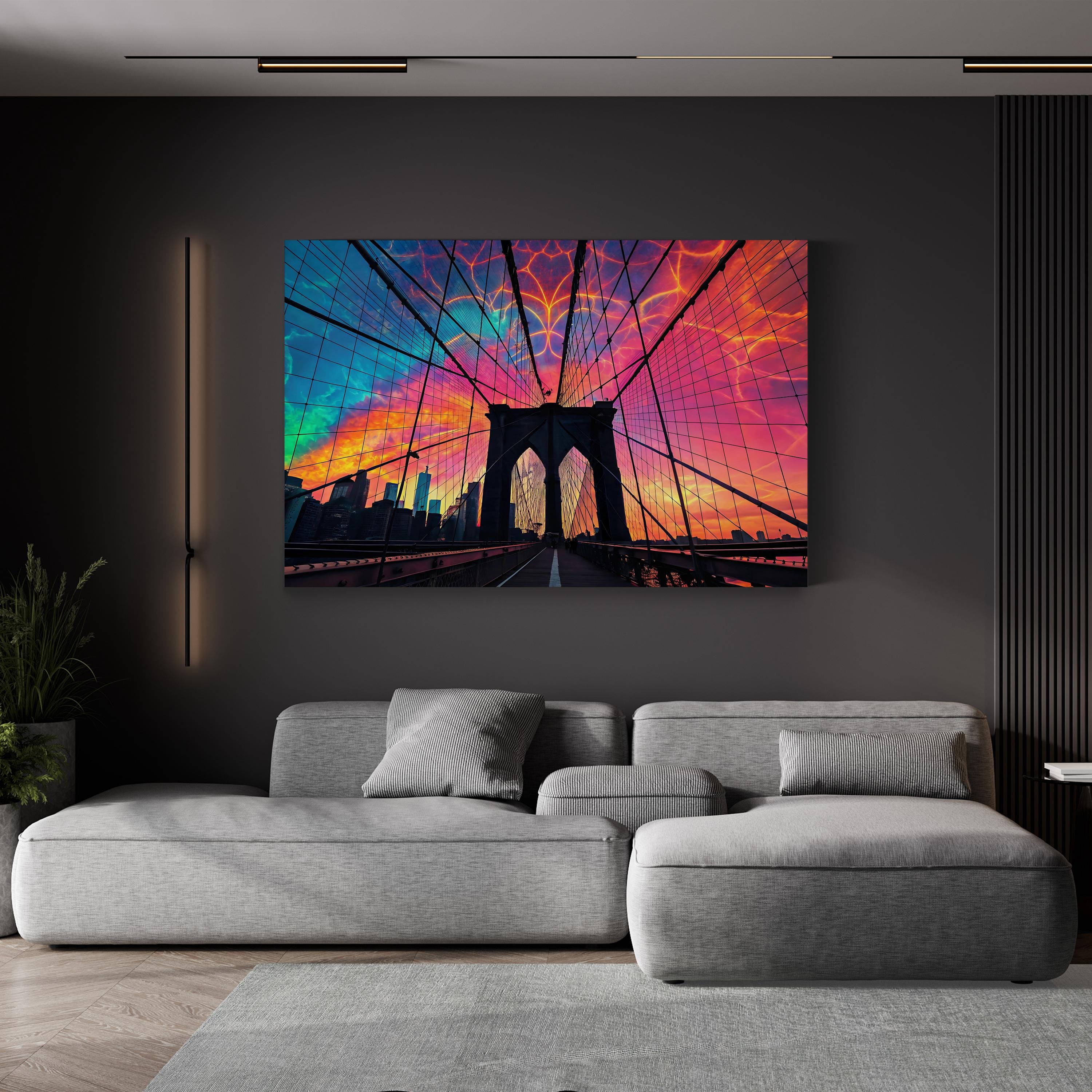 Brooklyn Bridge Architecture – Period Illustration Wall Art | New York Cityscape Canvas Print