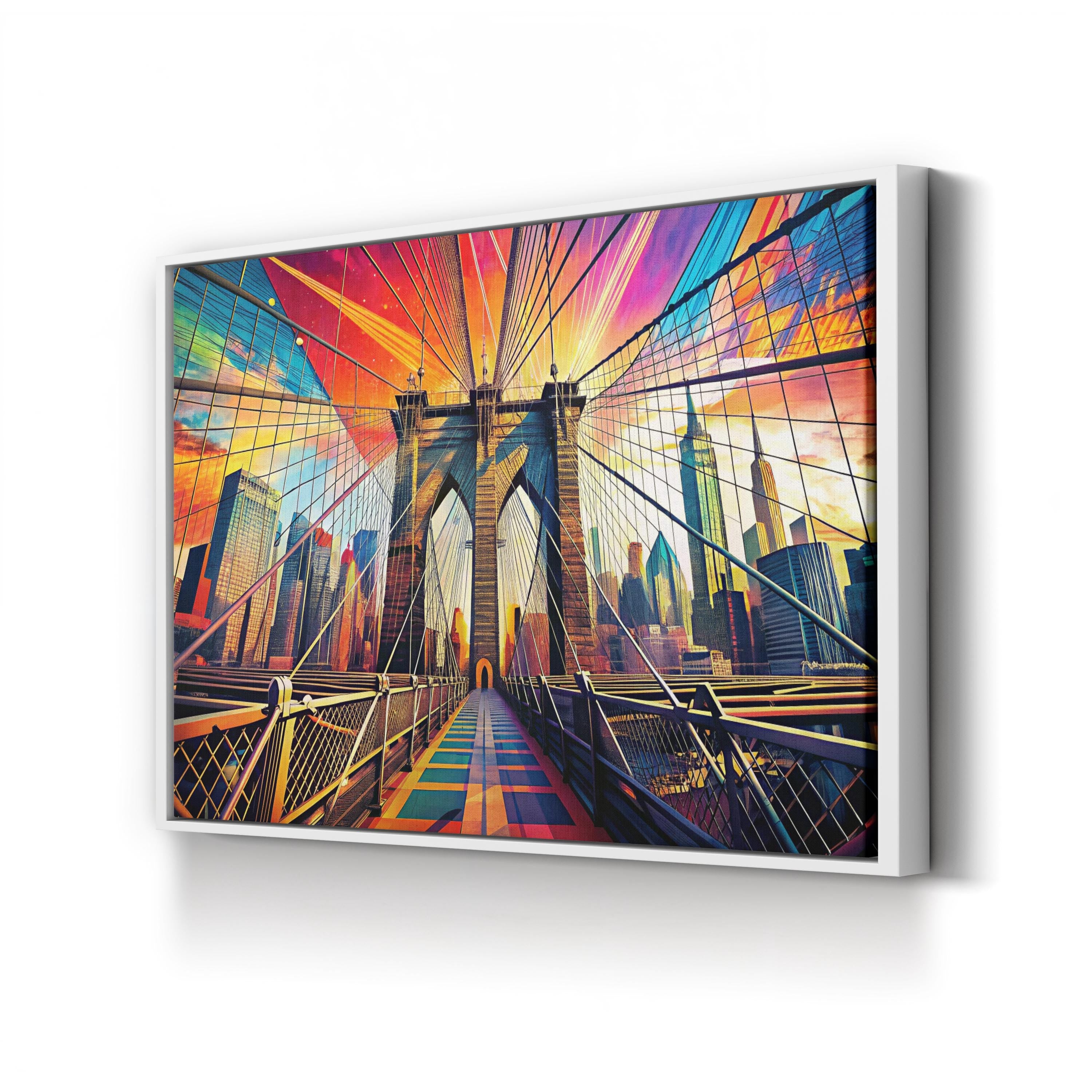 Brooklyn Bridge Bold Color – Period Illustration Wall Art | Contemporary NYC Canvas Print