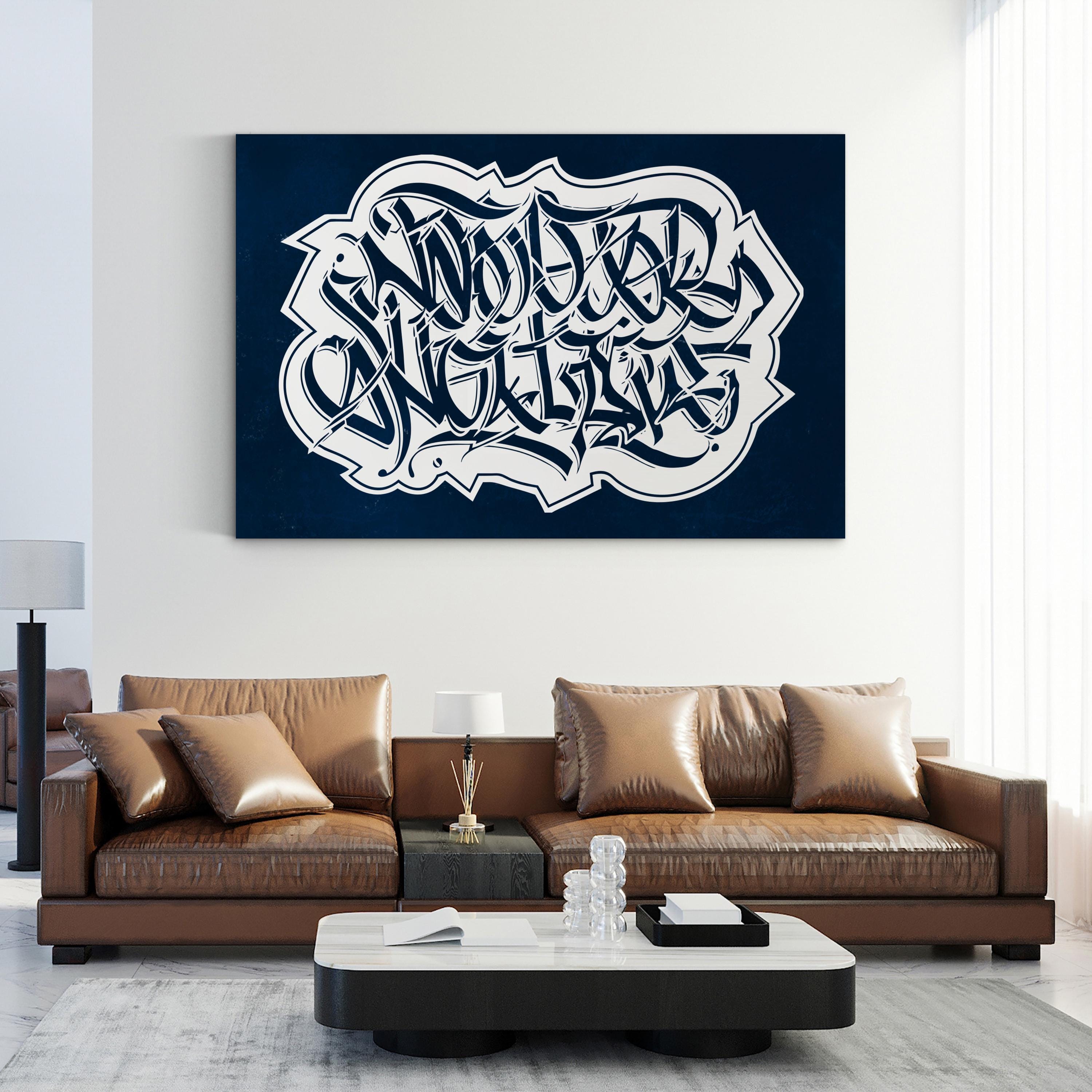 Blue Calligraphy Typography – Period Illustration Wall Art | Modern Script Canvas Print