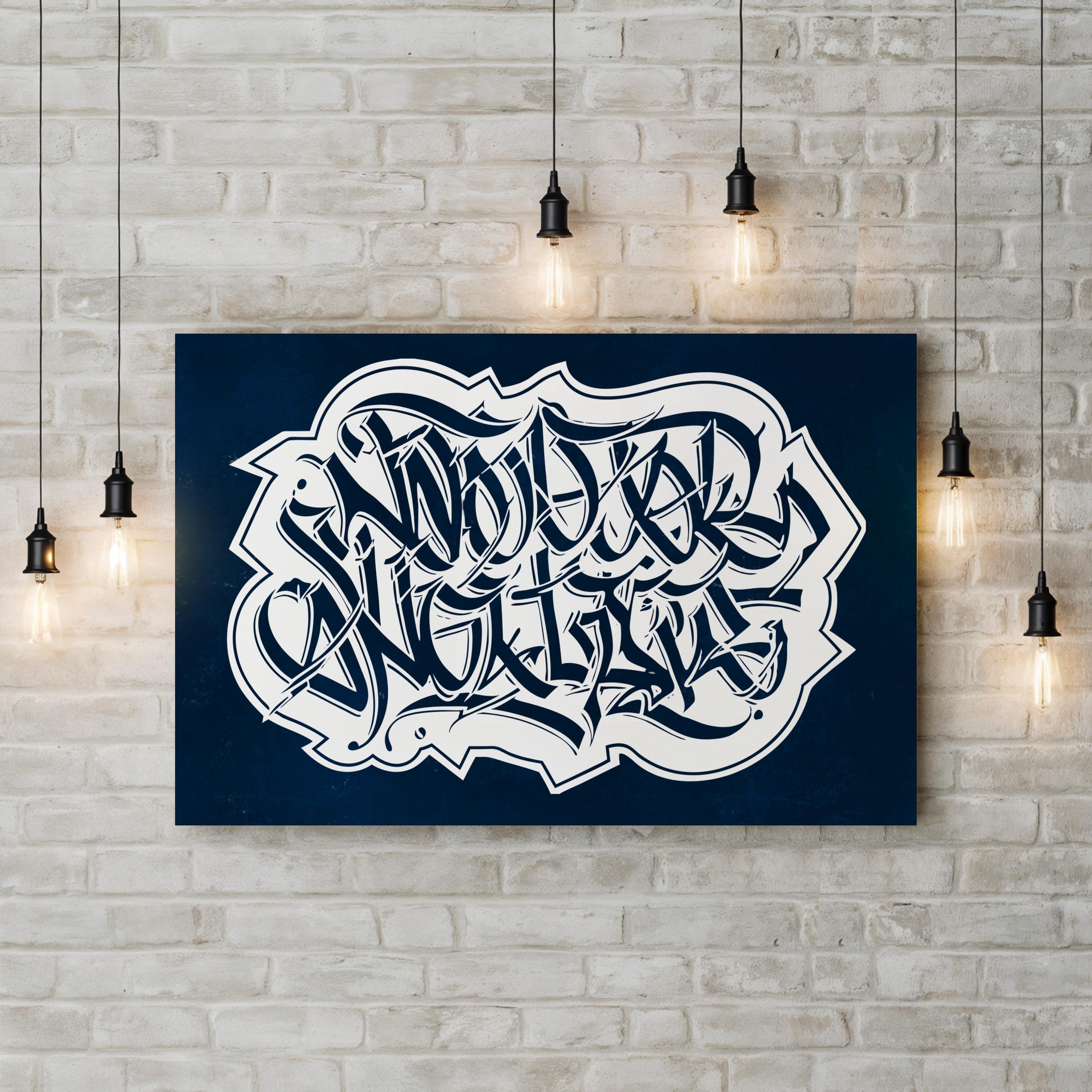 Blue Calligraphy Typography – Period Illustration Wall Art | Modern Script Canvas Print