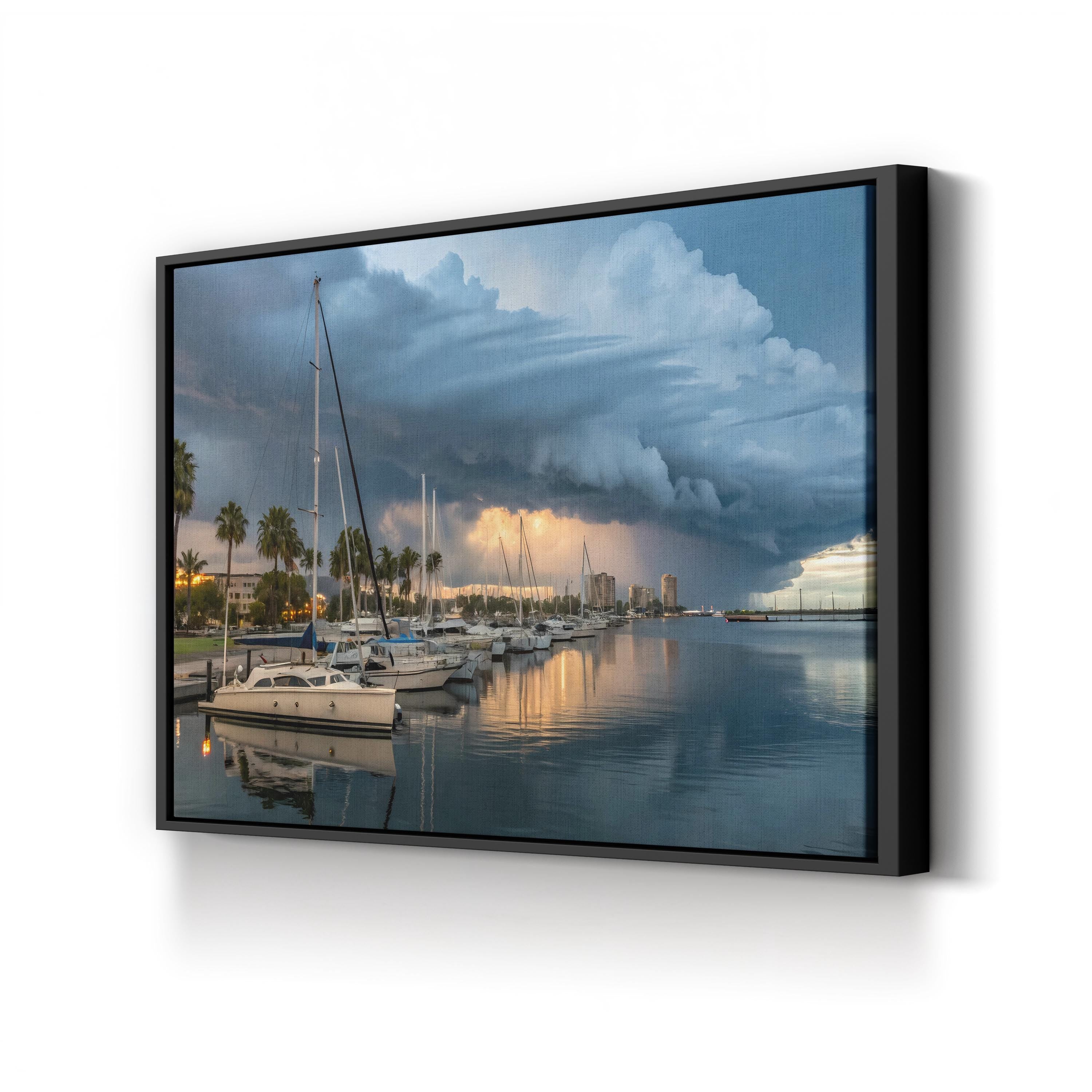 Coastal Canvas Print — Calm Harbor with White Boats Nautical Art