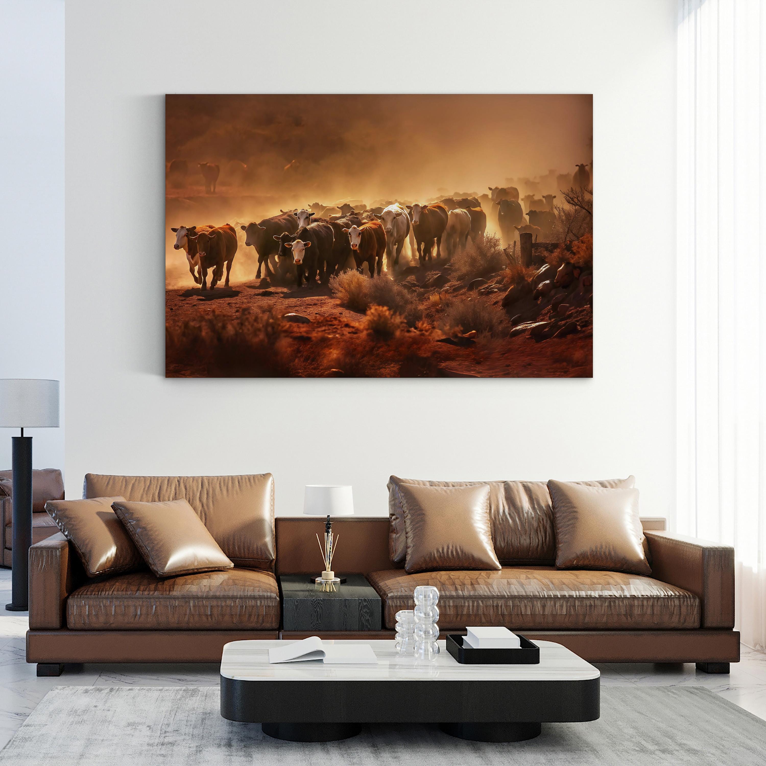 Cattle Staredown – Vintage Photography Wall Art | Desert Wildlife Canvas Print