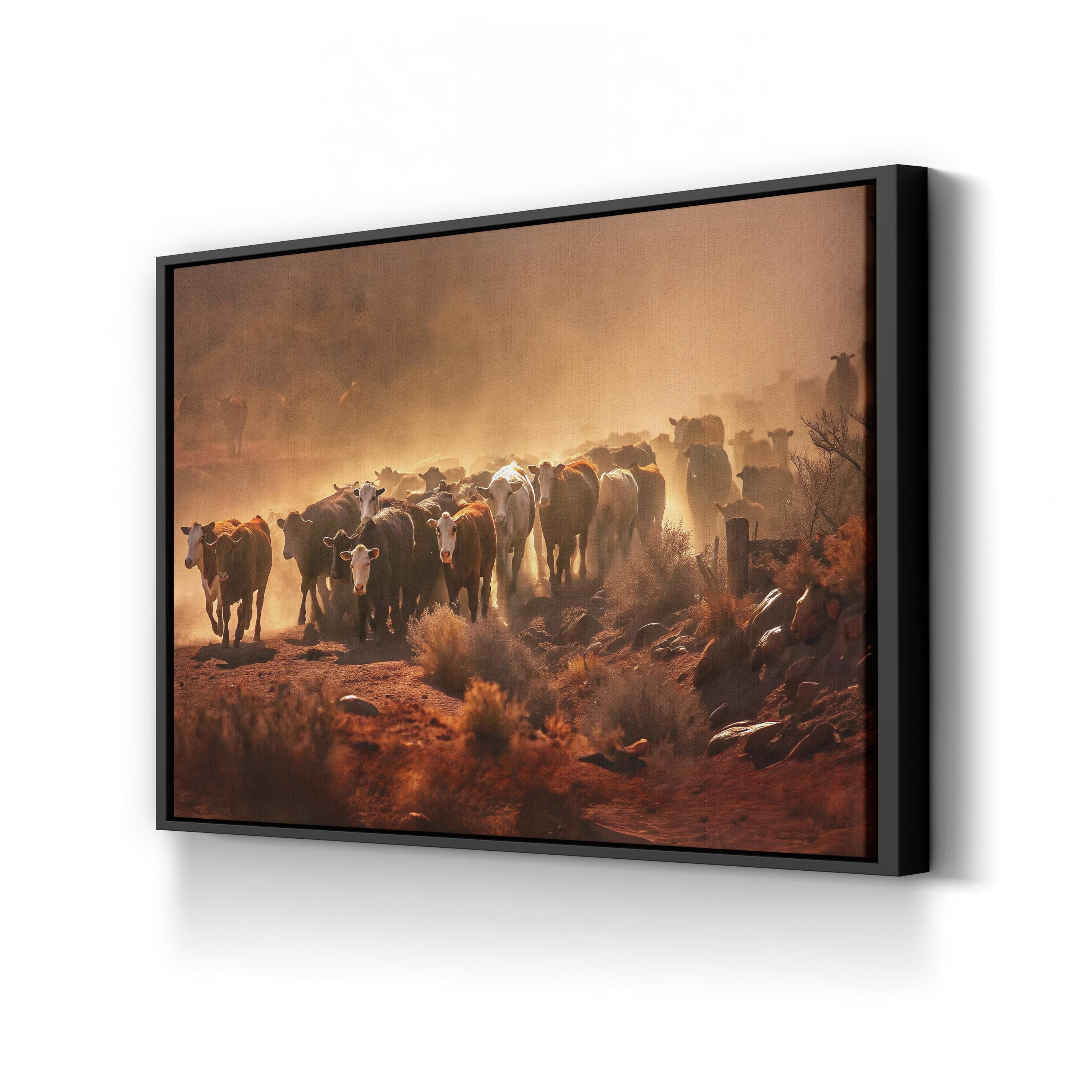 Cattle Staredown – Vintage Photography Wall Art | Desert Wildlife Canvas Print