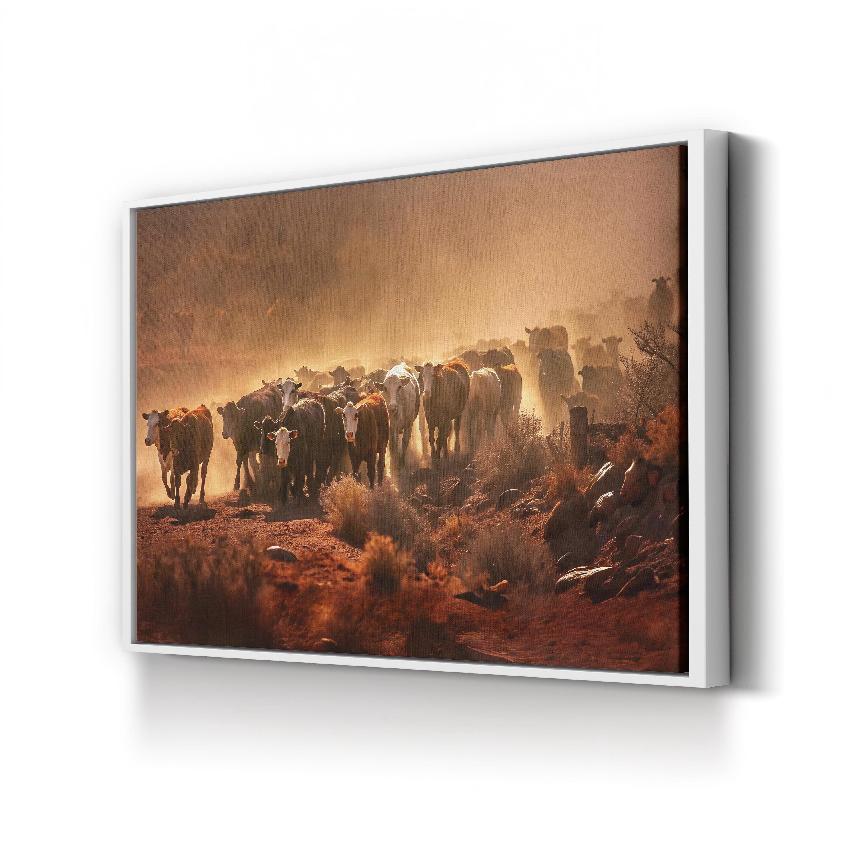 Cattle Staredown – Vintage Photography Wall Art | Desert Wildlife Canvas Print