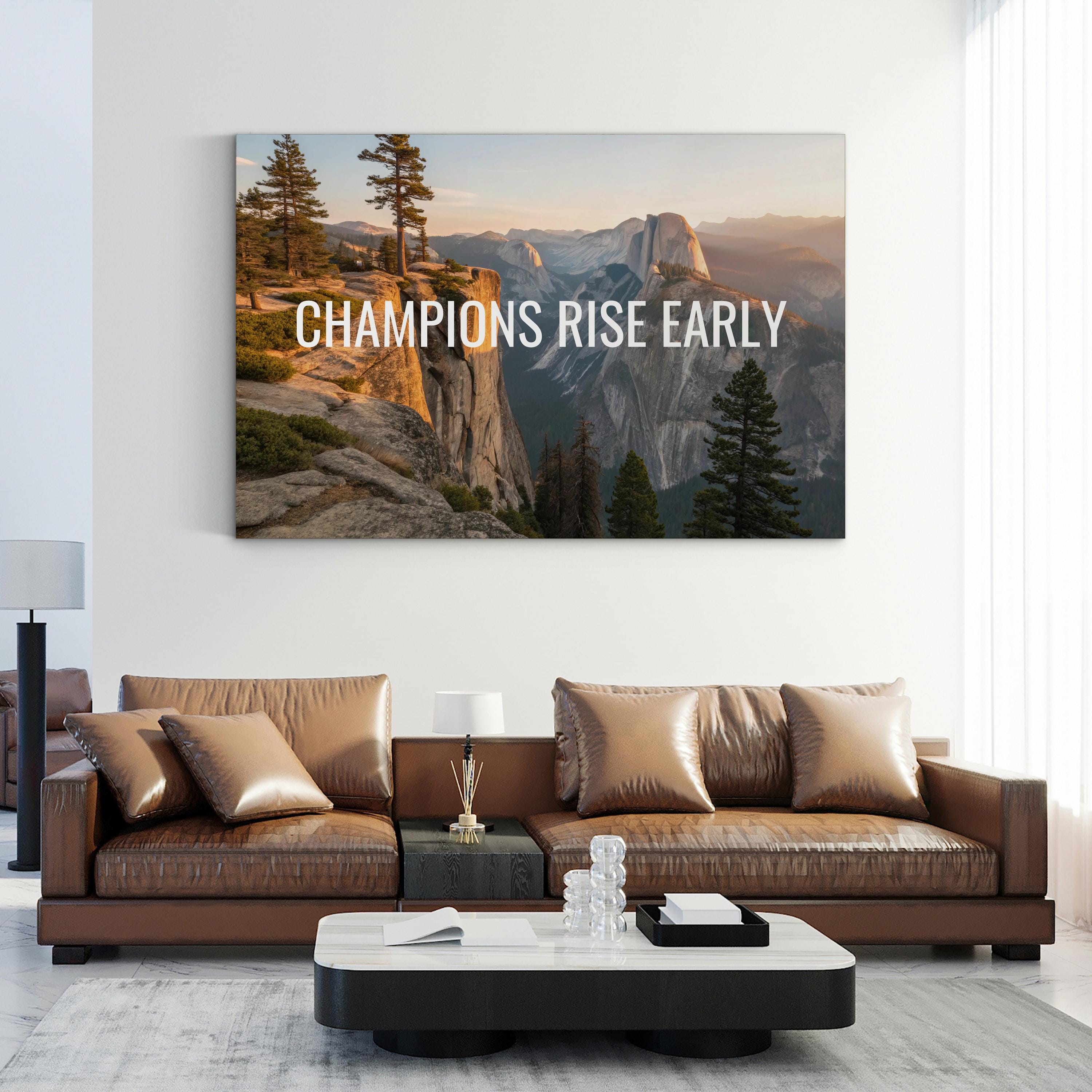 Champions Rise Early: Motivational Mountain Sunrise Canvas Print
