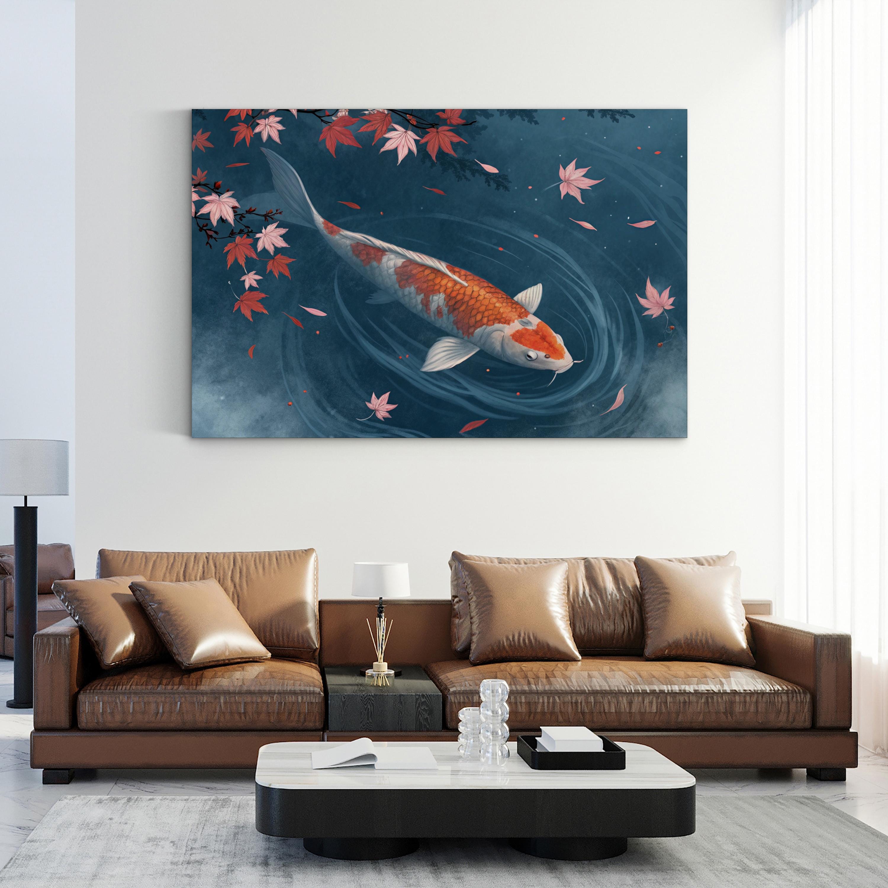 Cherry Blossom Koi Fish – Period Illustration Wall Art | Serene Japanese Canvas Print