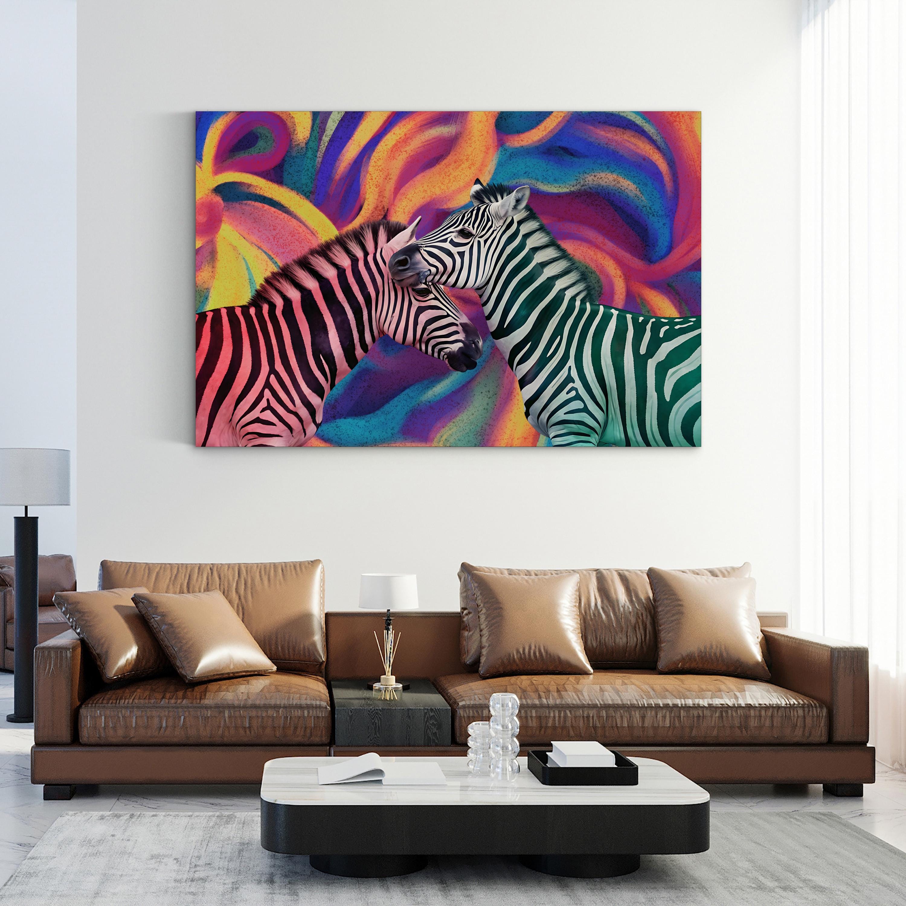 Colorful Zebra – Period Illustration Wall Art | Modern Wildlife Canvas Print