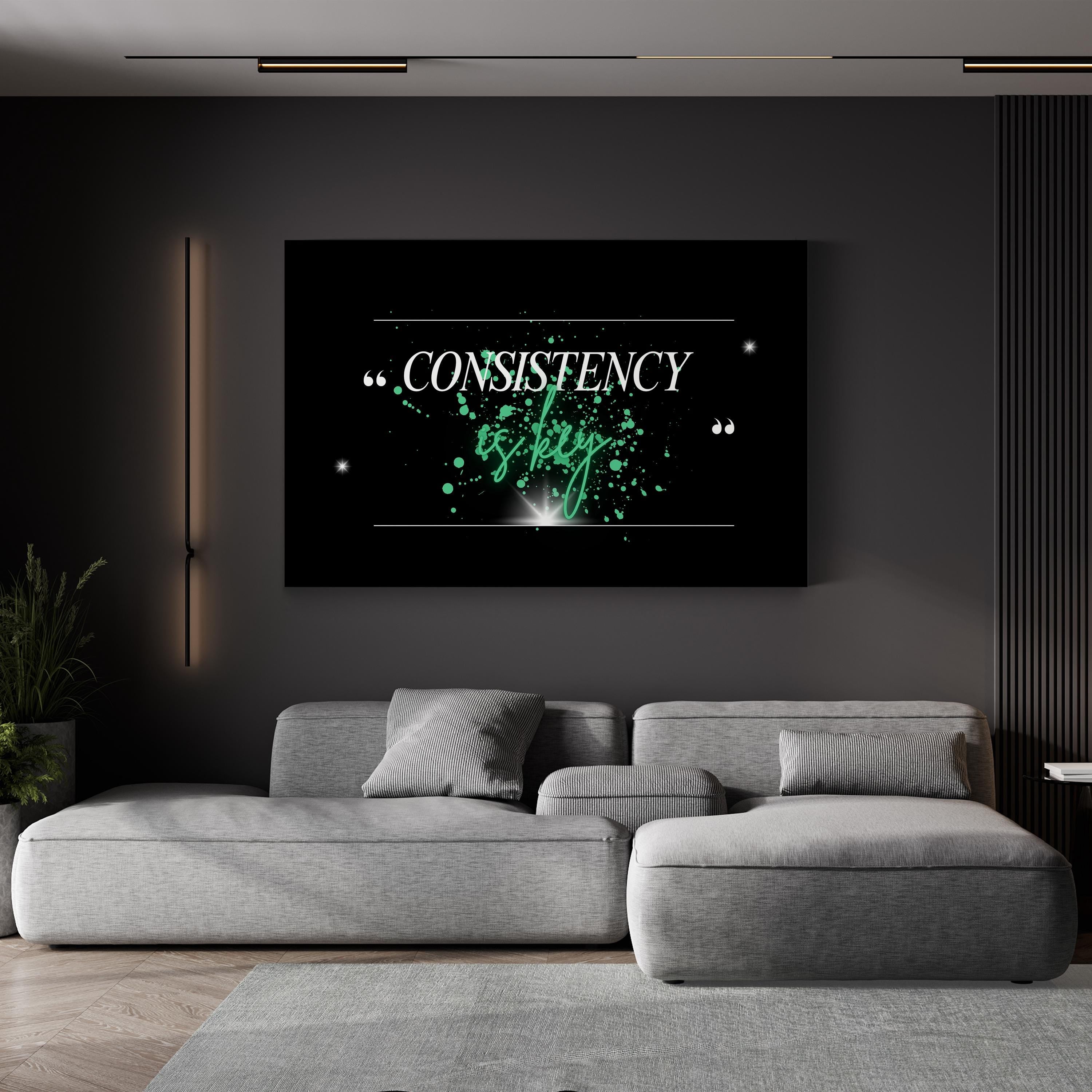 Consistency Is Key Wall Art | Army Green Motivational Typography Canvas Print