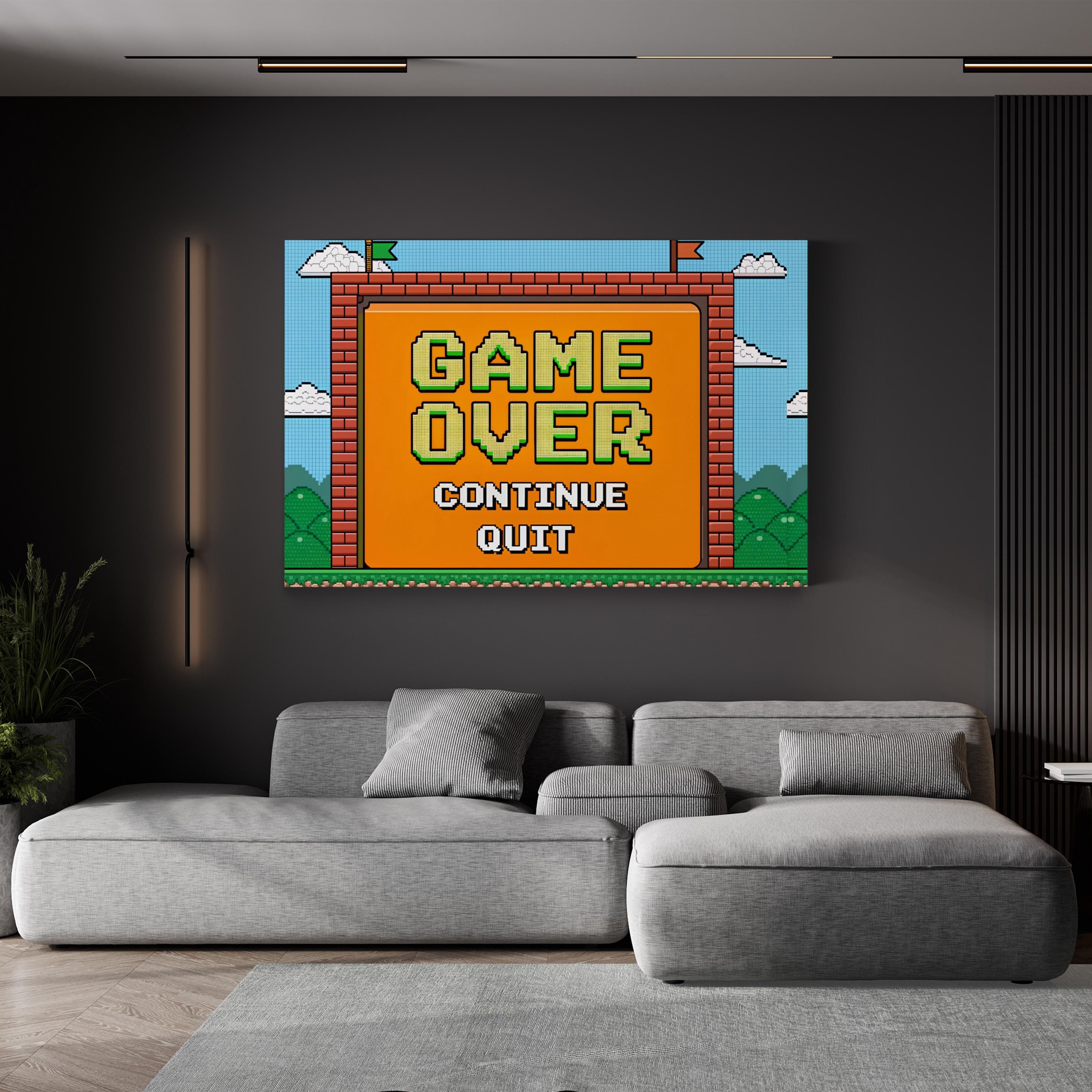 Game Over Retro Canvas Wall Art – Pixel Art Gaming Typography Print