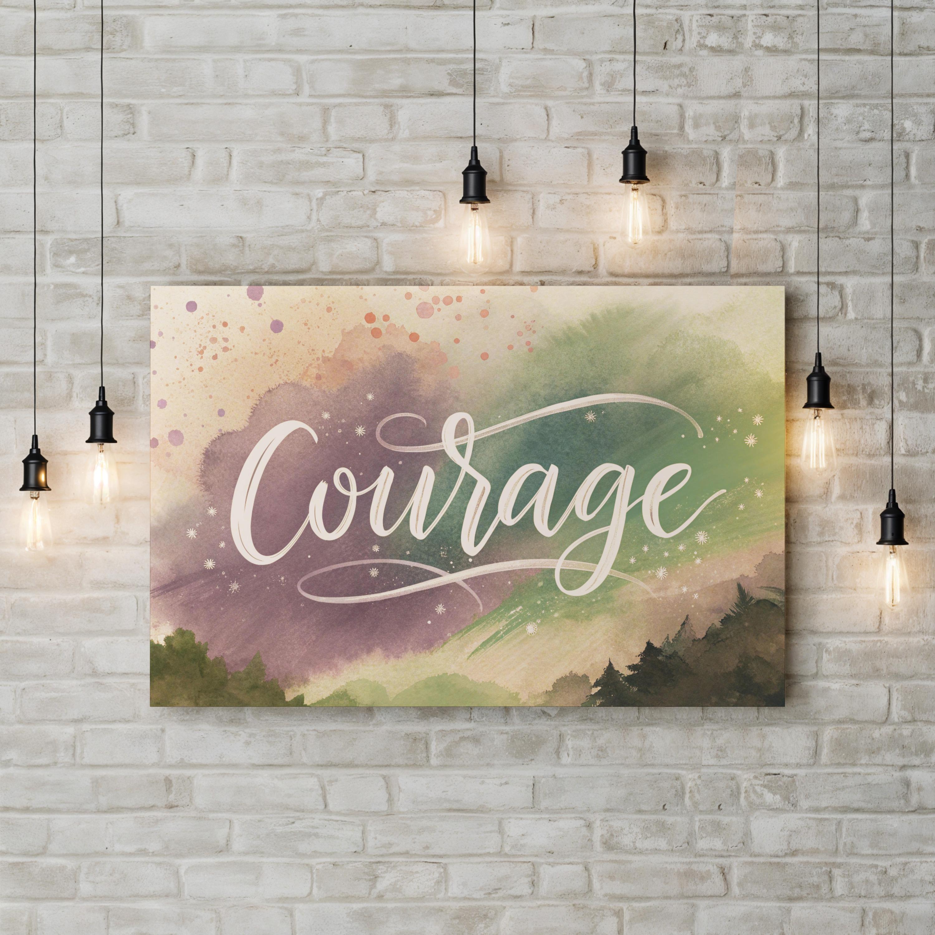 Motivational Courage Canvas Art | “Courage” Abstract Watercolor Typography Wall Art