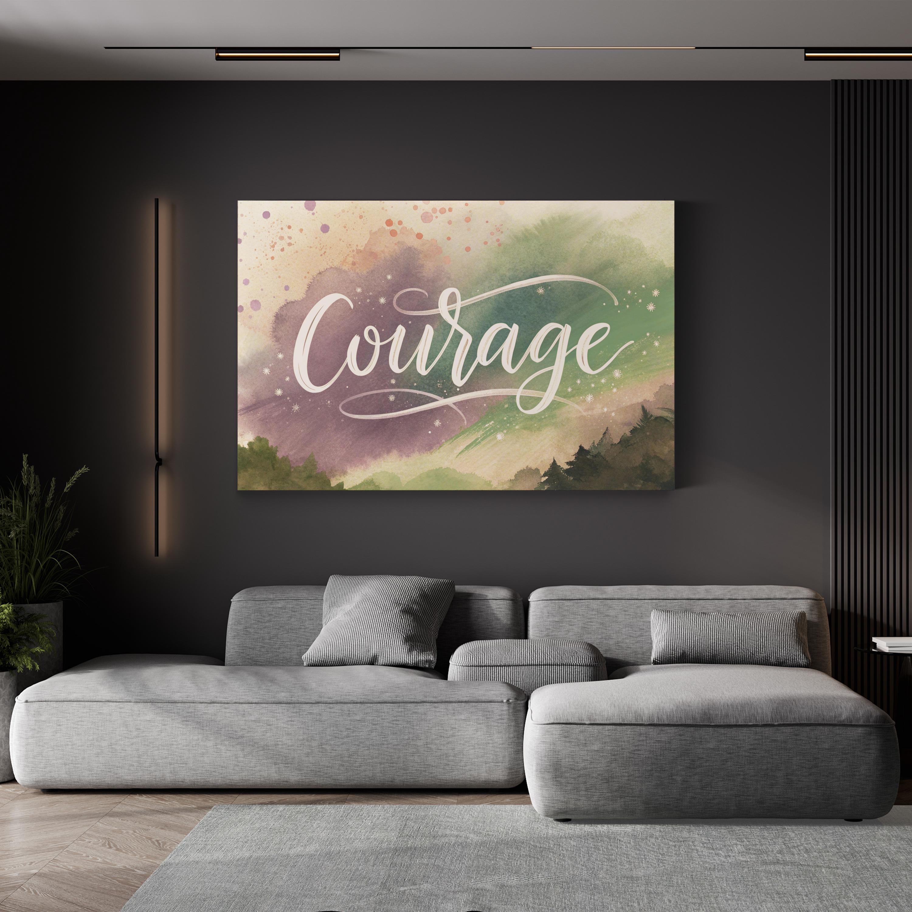 Motivational Courage Canvas Art | “Courage” Abstract Watercolor Typography Wall Art