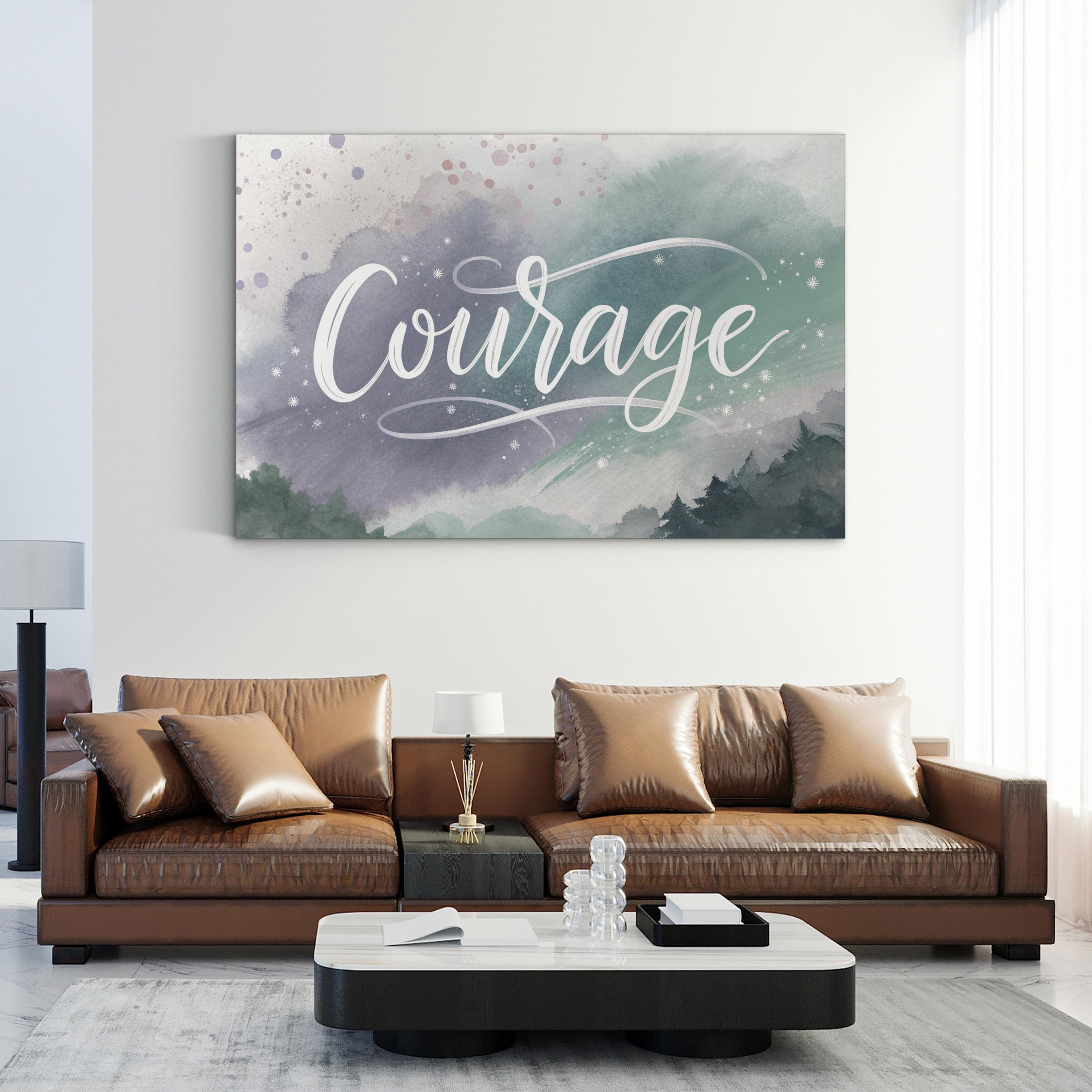 Motivational Courage Wall Art | “Courage” Abstract Watercolor Typography Canvas Print