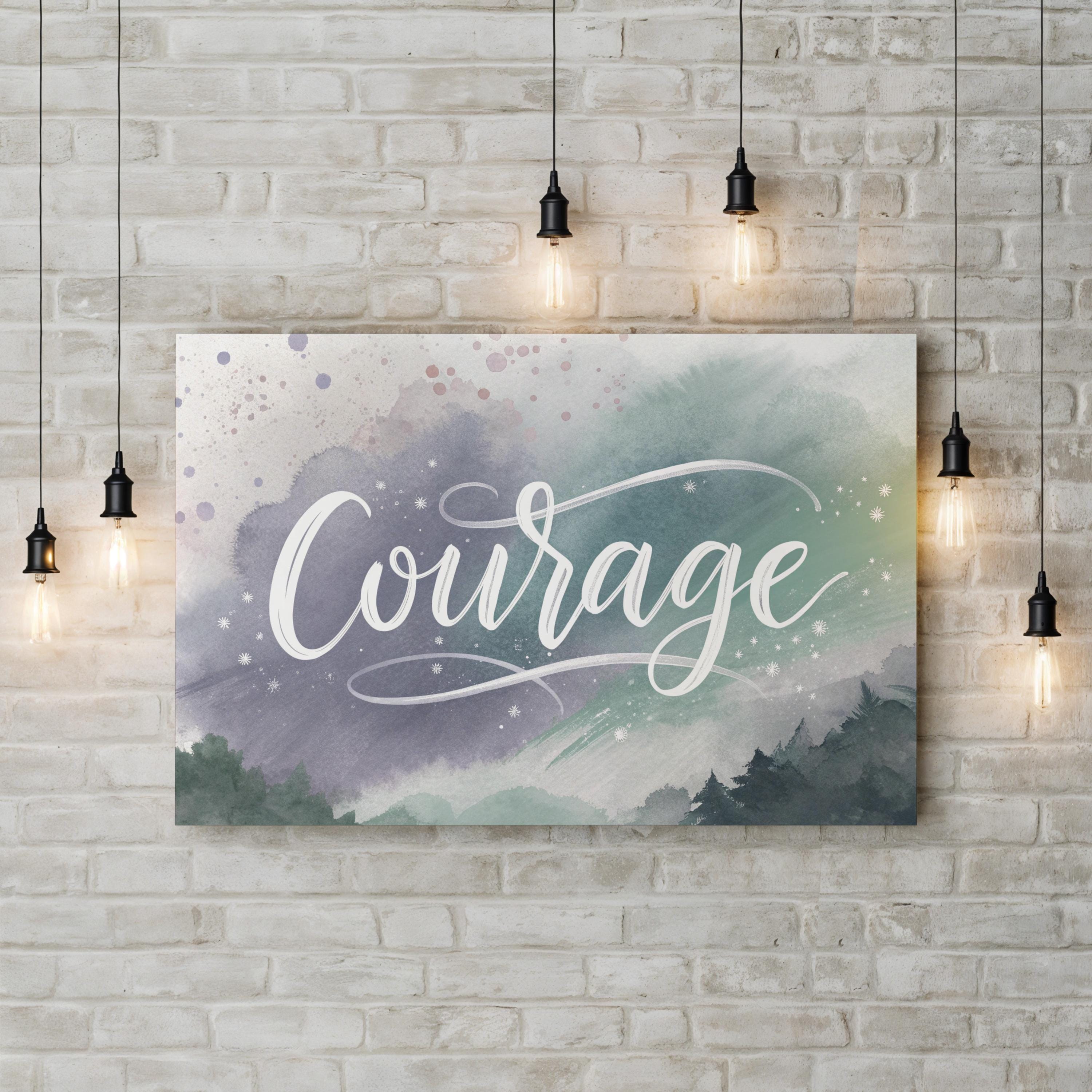 Motivational Courage Wall Art | “Courage” Abstract Watercolor Typography Canvas Print