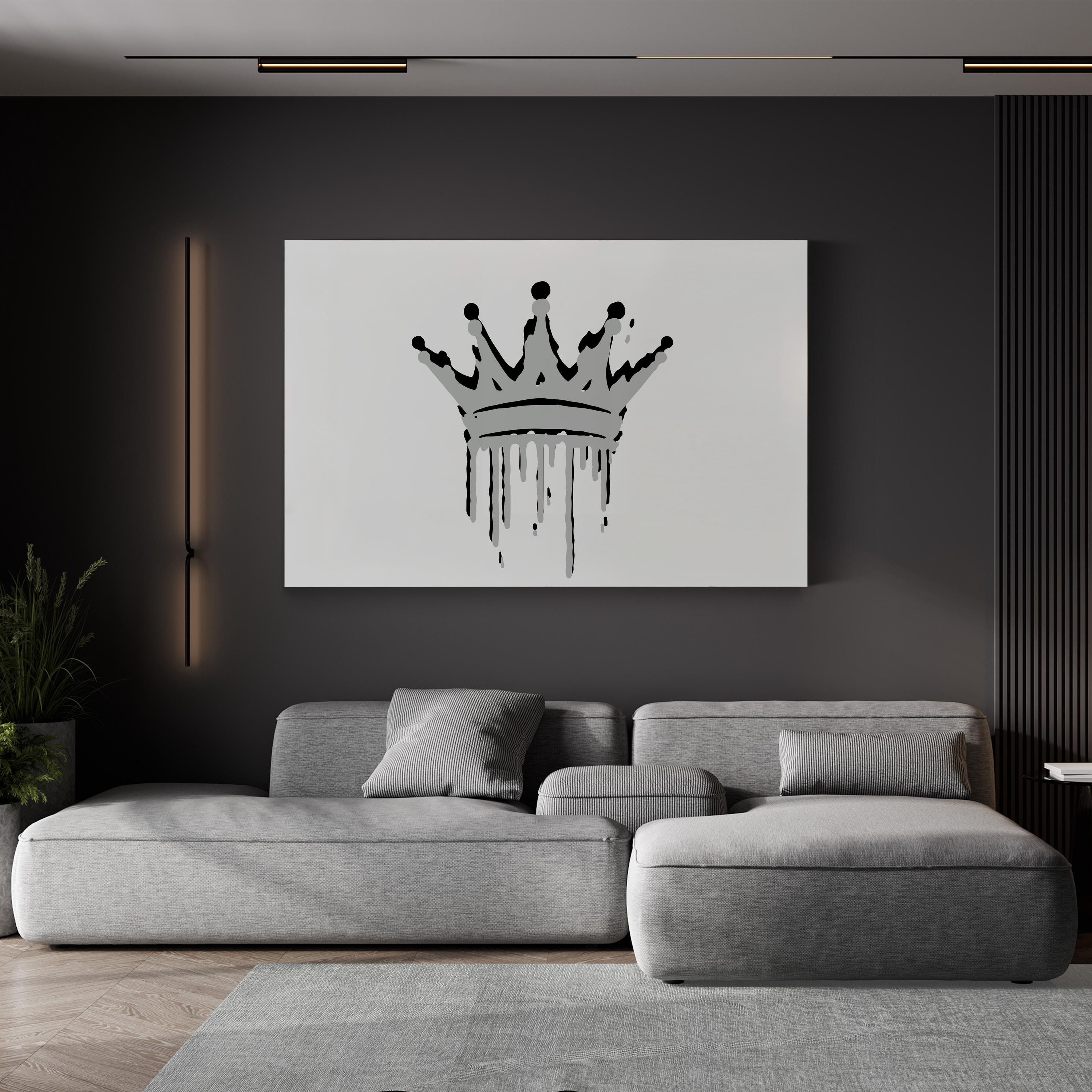 Crown Calligraphy Royal – Period Illustration Wall Art | Black White Gold Canvas Print