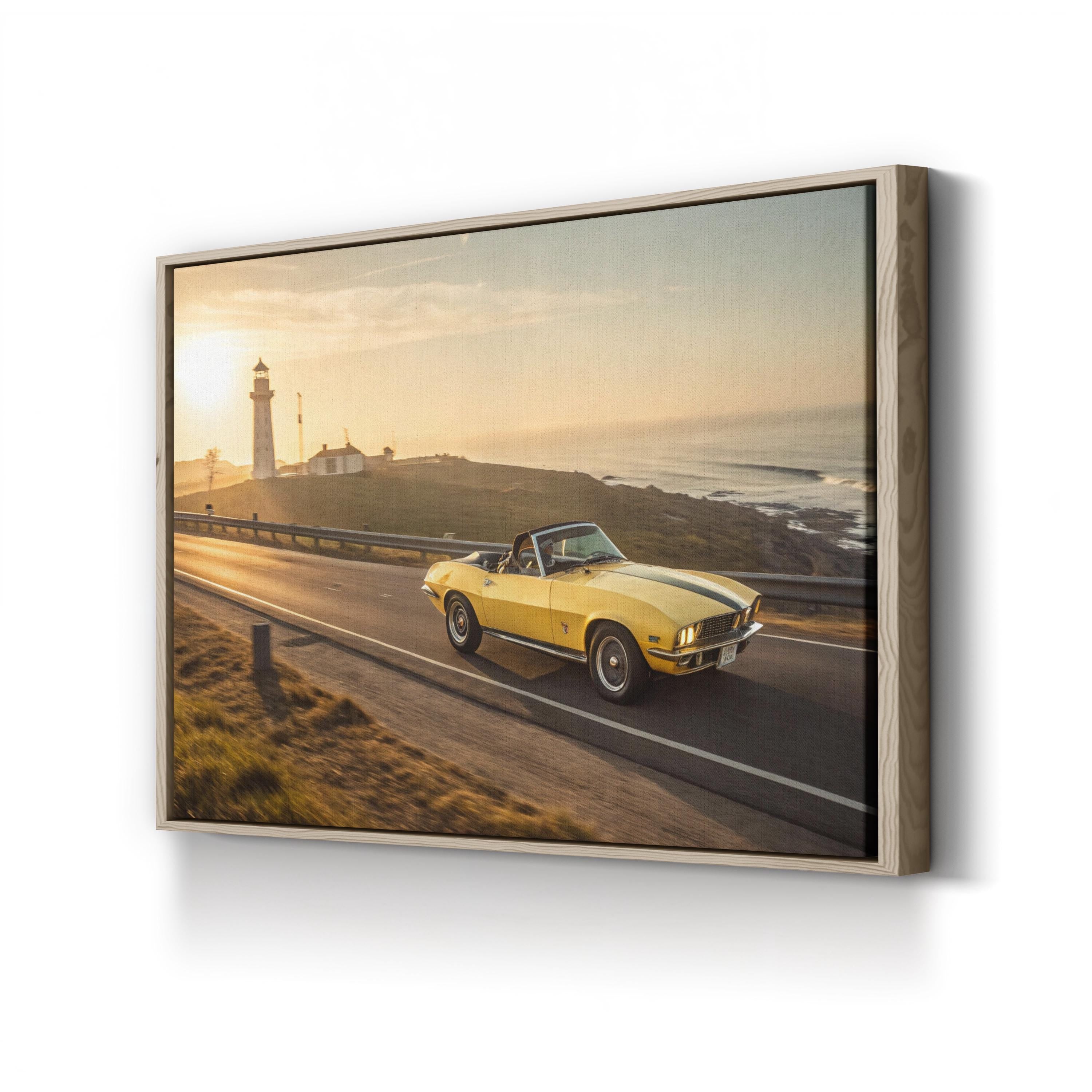 Vintage Car Golden Ribbon Highway – Vintage Photography Wall Art | Automotive Canvas Print