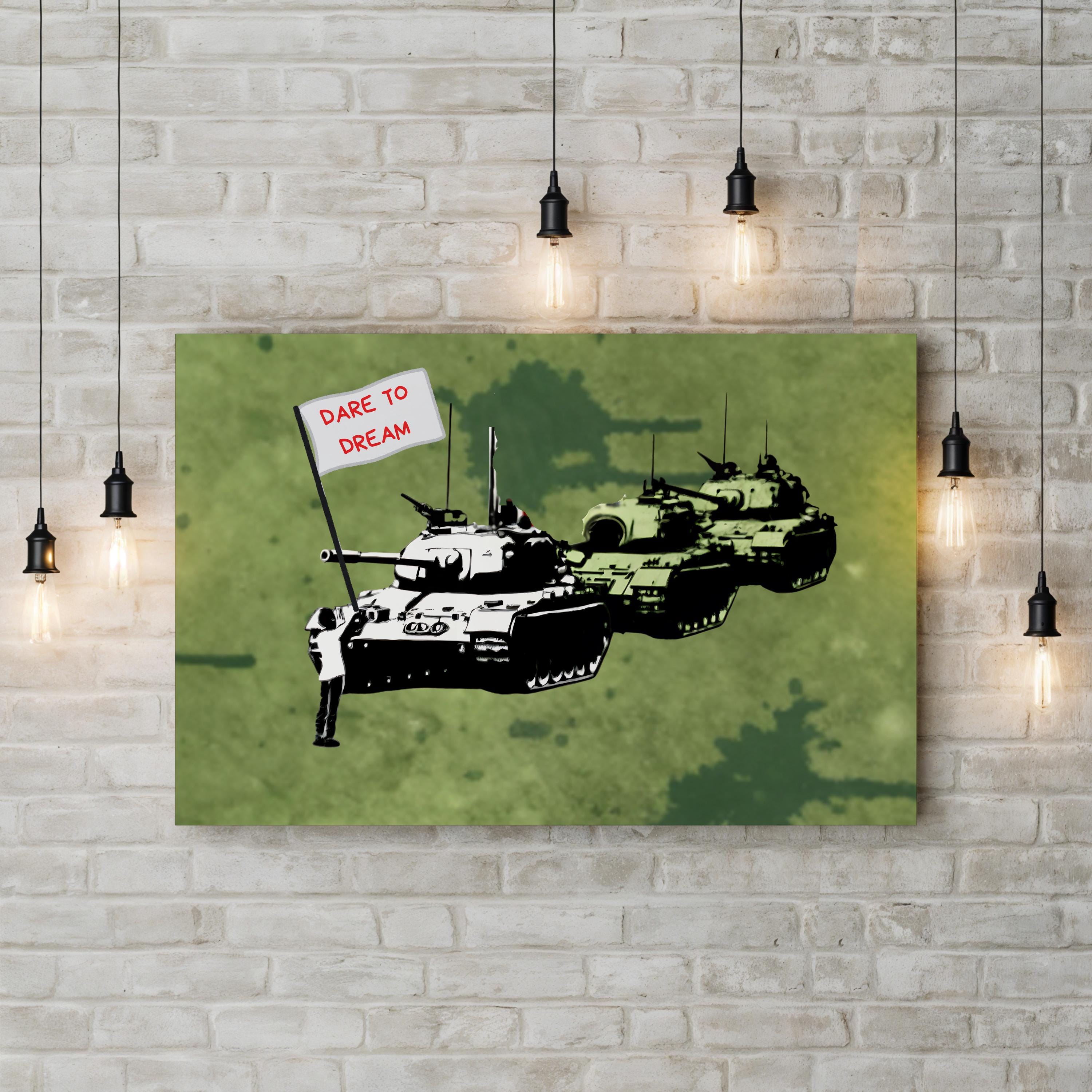 Dare to Dream Tank Graphic – Period Illustration Wall Art | Contemporary Motivational Canvas Print