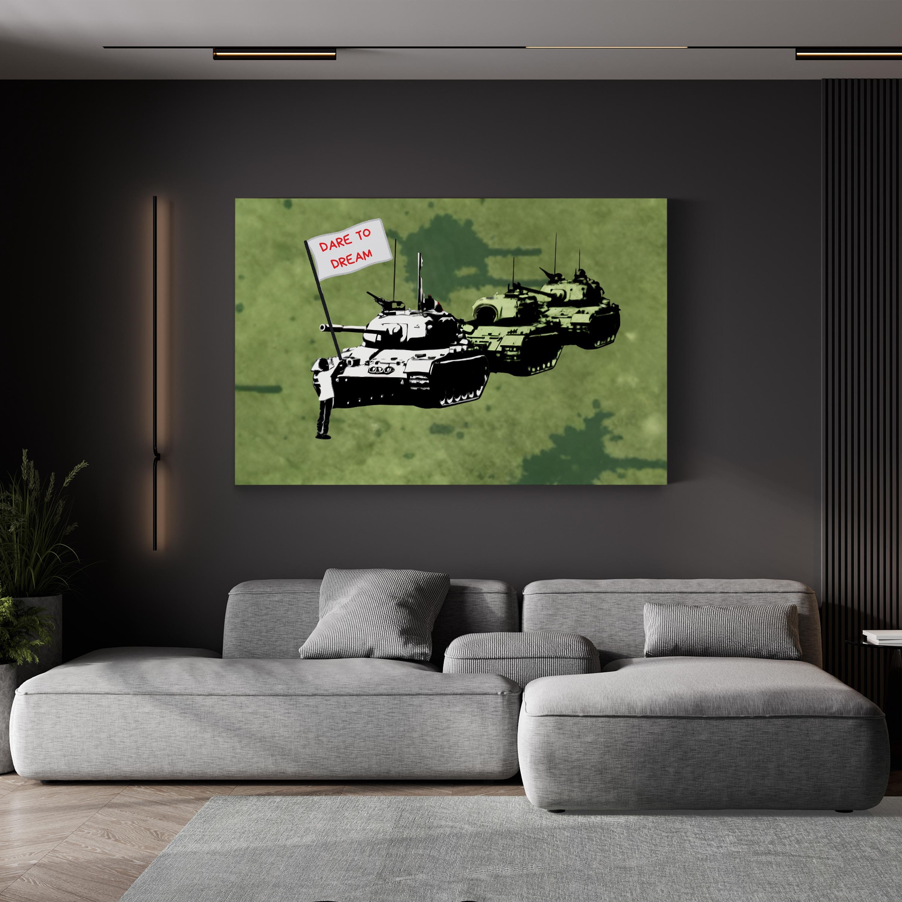 Dare to Dream Tank Graphic – Period Illustration Wall Art | Contemporary Motivational Canvas Print
