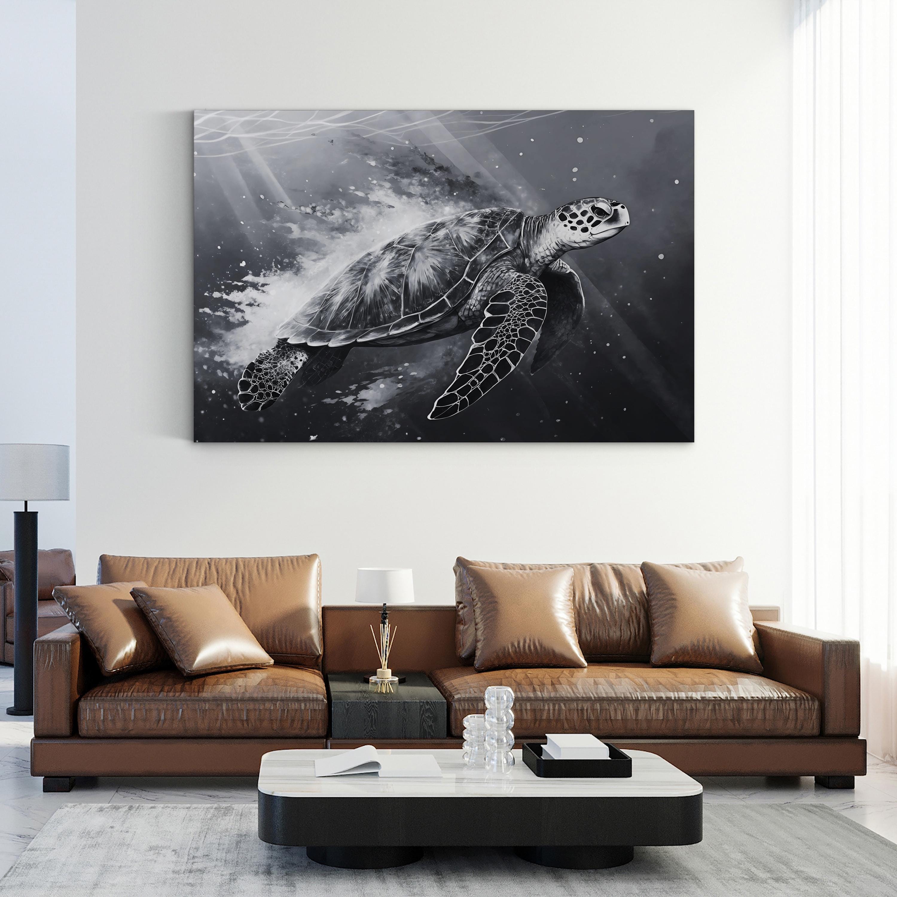 Sea Turtle Black & White – Vintage Photography Wall Art | Coastal Wildlife Canvas Print