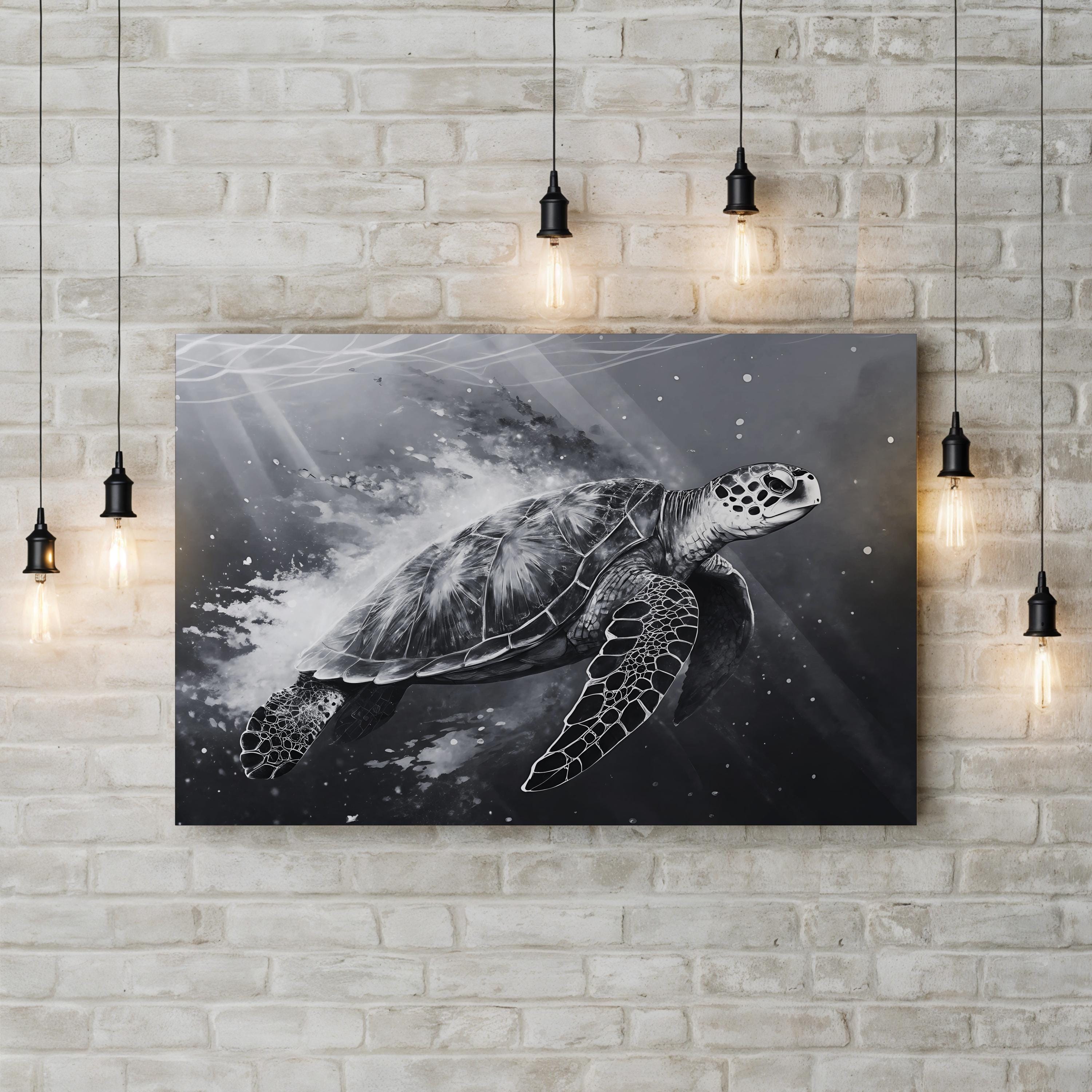 Sea Turtle Black & White – Vintage Photography Wall Art | Coastal Wildlife Canvas Print