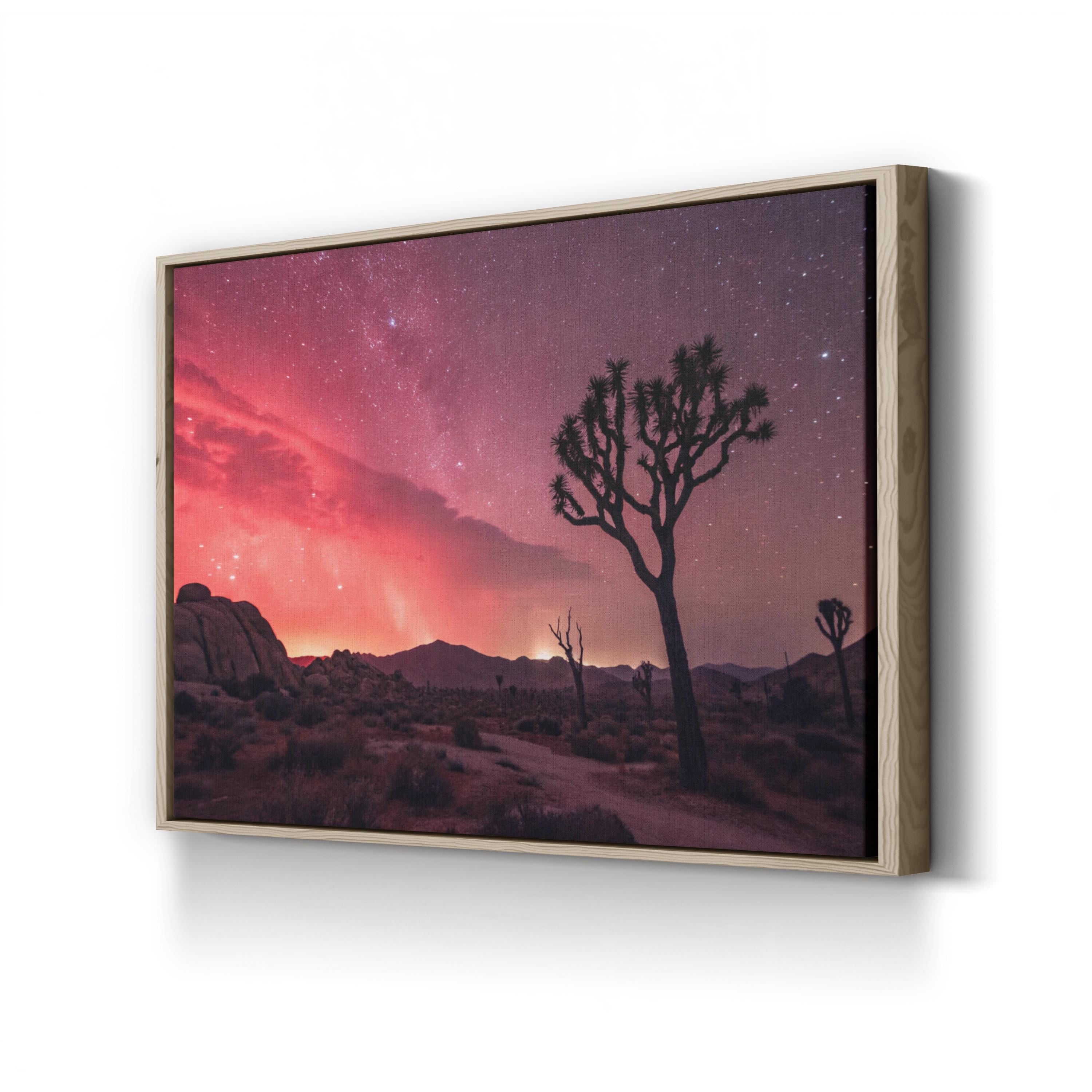 Joshua Tree Red Aurora – Vintage Photography Wall Art | Starry Desert Canvas Print