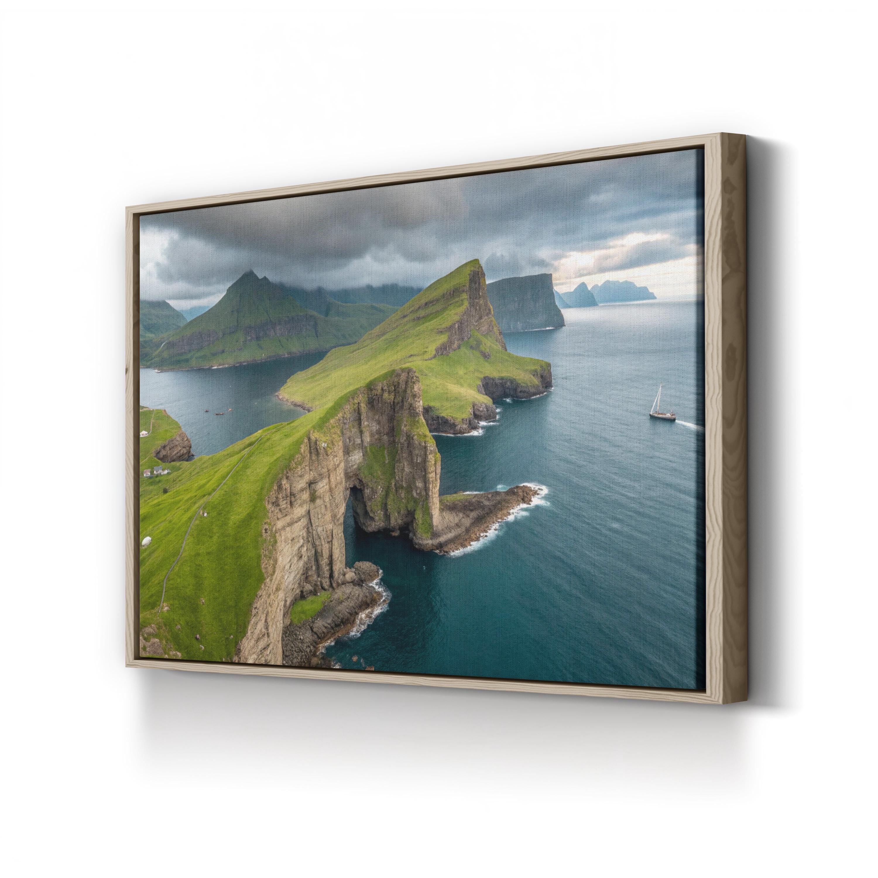 Drangarnir Cliffside Canvas Art Print — Faroe Islands Coastal Ocean View Wall Art