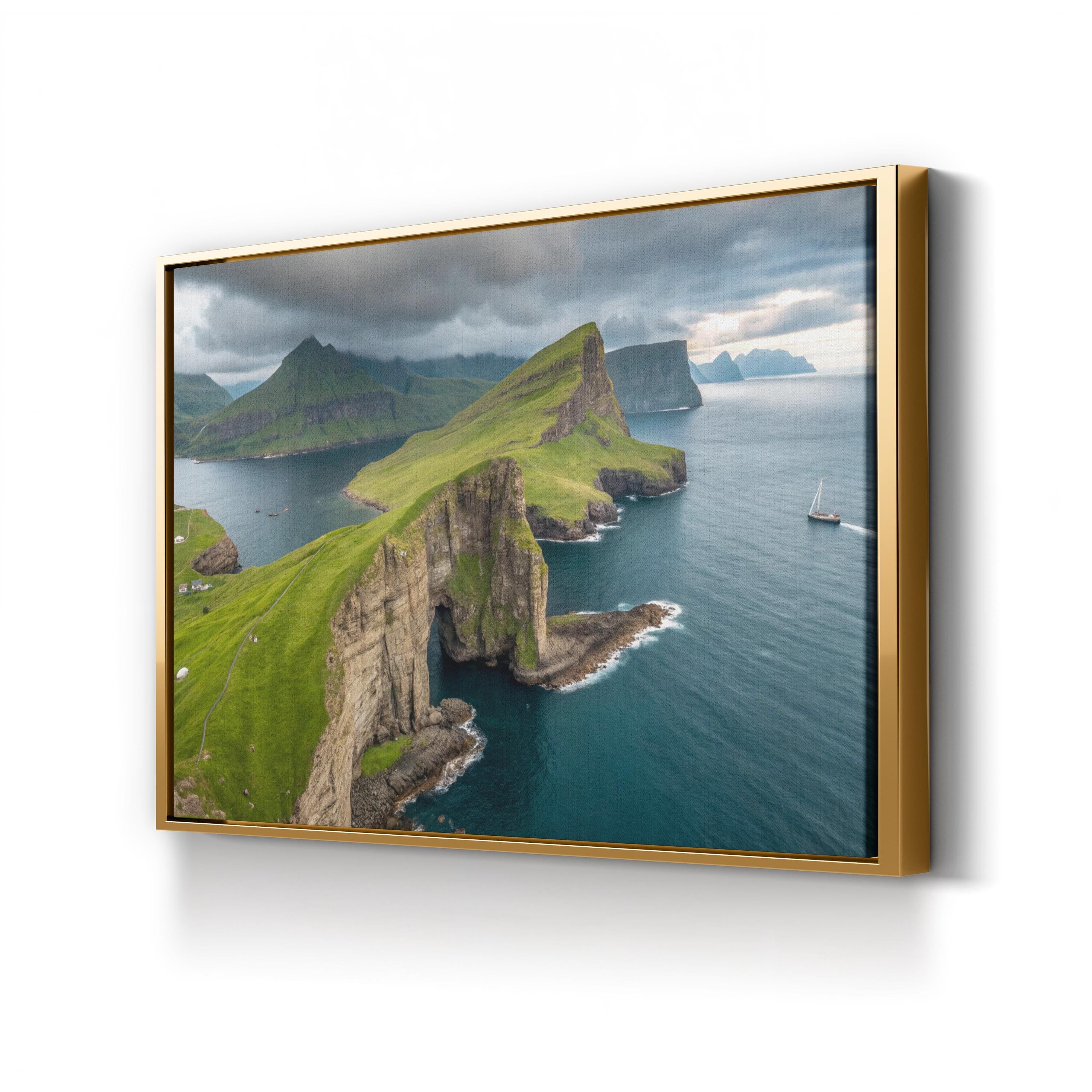 Drangarnir Cliffside Canvas Art Print — Faroe Islands Coastal Ocean View Wall Art