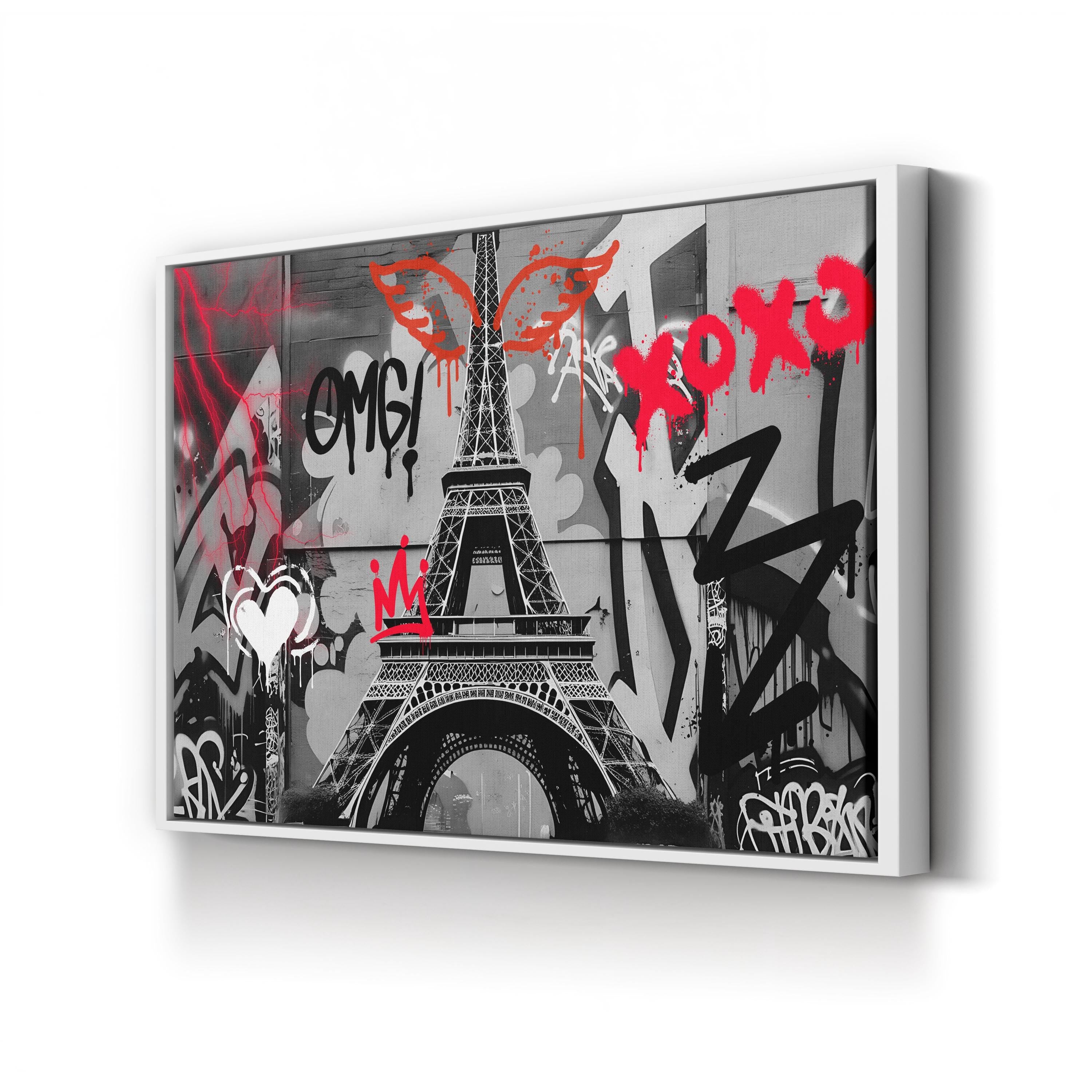 Eiffel Tower Graffiti Black & Red – Period Illustration Wall Art | Parisian Street Canvas Print