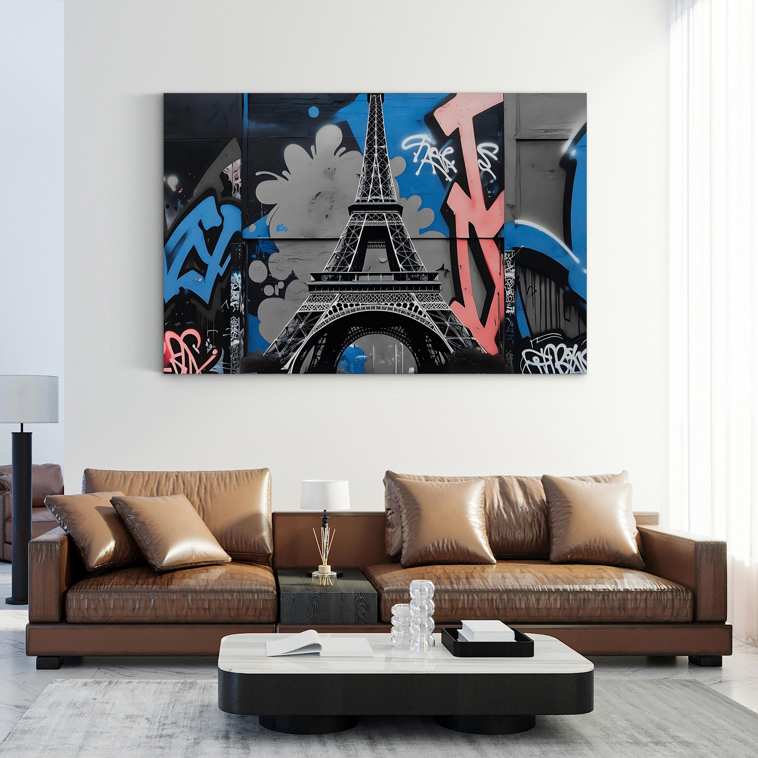 Eiffel Tower Graffiti Urban – Period Illustration Wall Art | Parisian Street Canvas Print