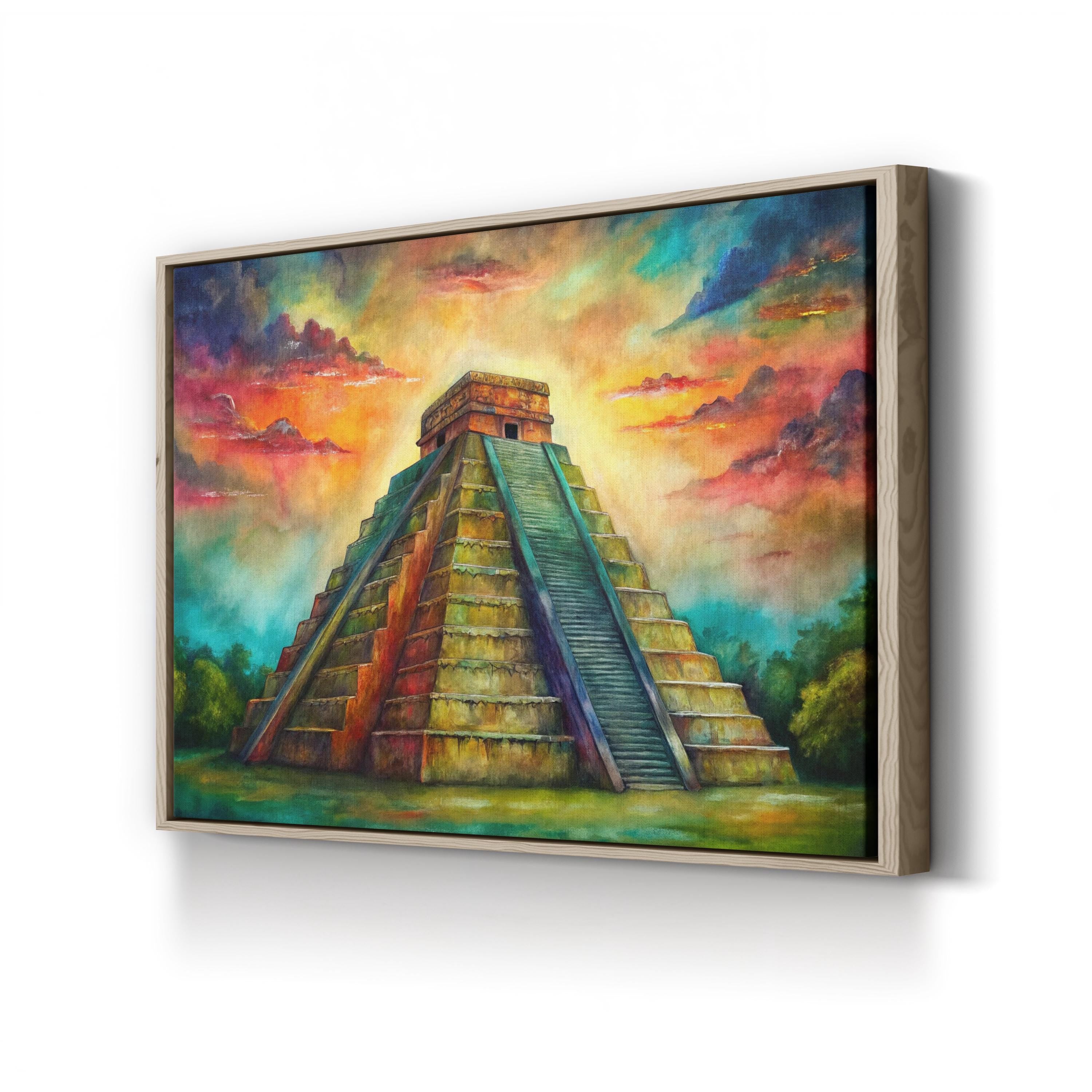 Chichen Itza El Castillo Pyramid – Period Illustration Wall Art | Mayan Architecture Canvas Print