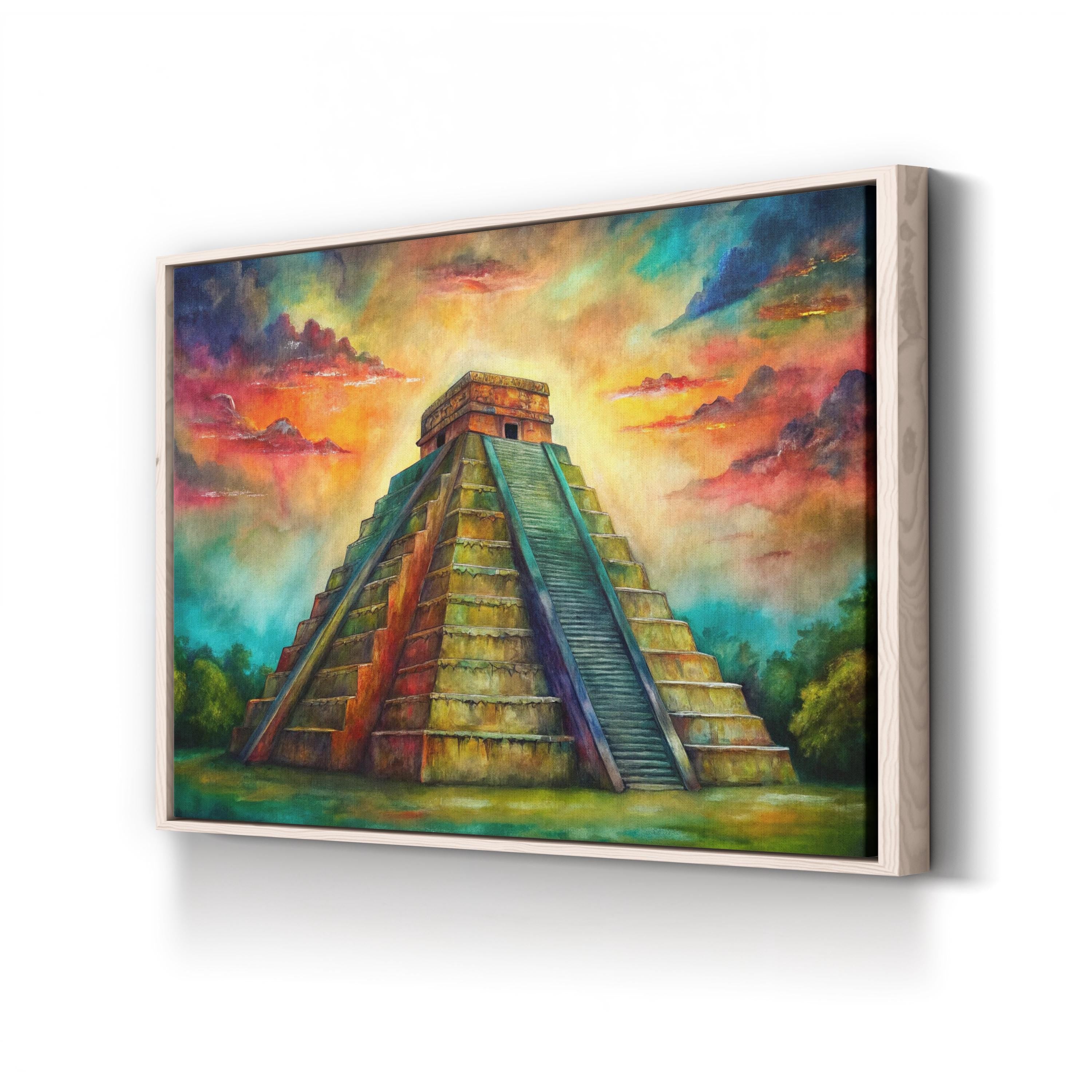 Chichen Itza El Castillo Pyramid – Period Illustration Wall Art | Mayan Architecture Canvas Print