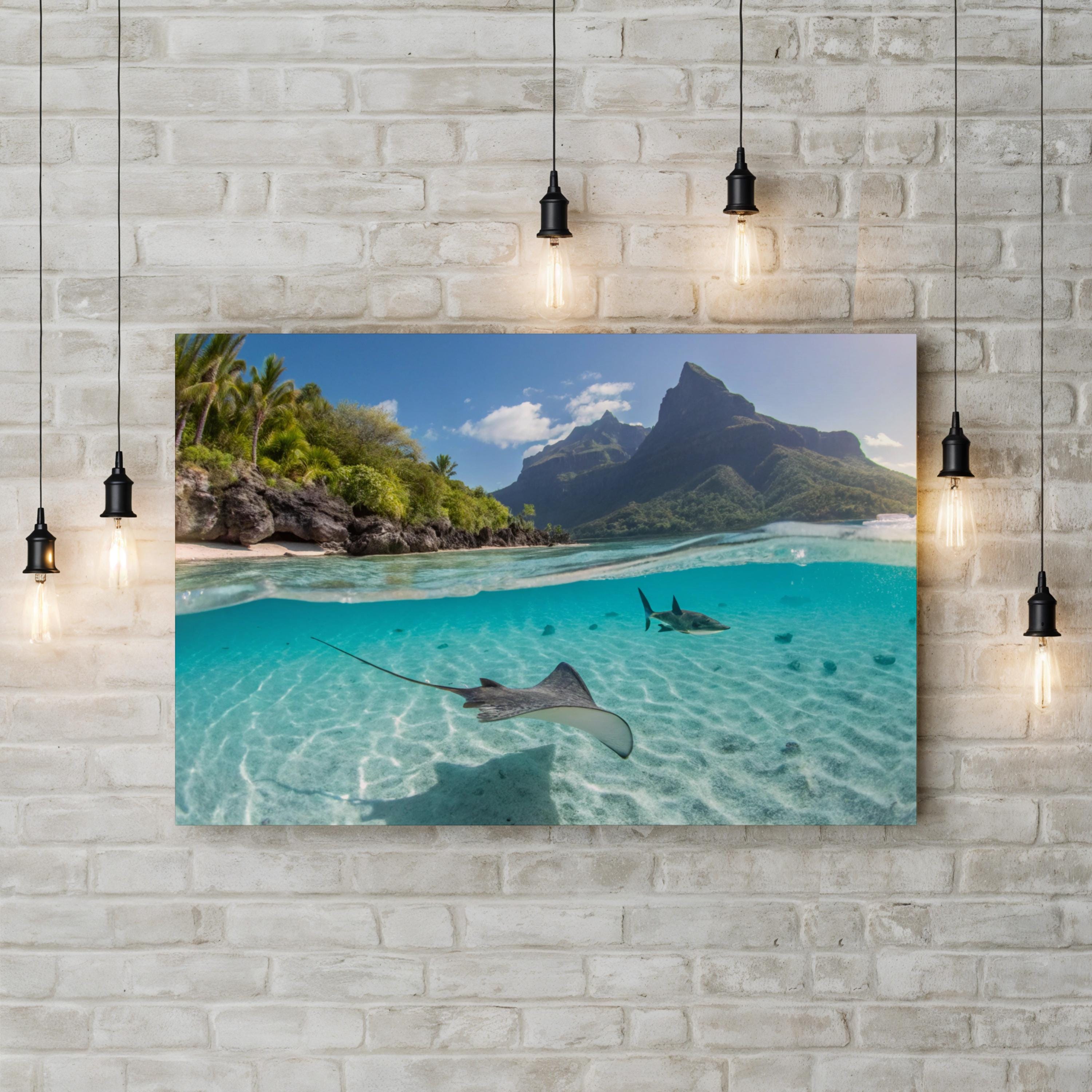 Tahiti Ocean, French Polynesia — Tahiti Coastal Mountain & Turquoise Lagoon Landscape Print