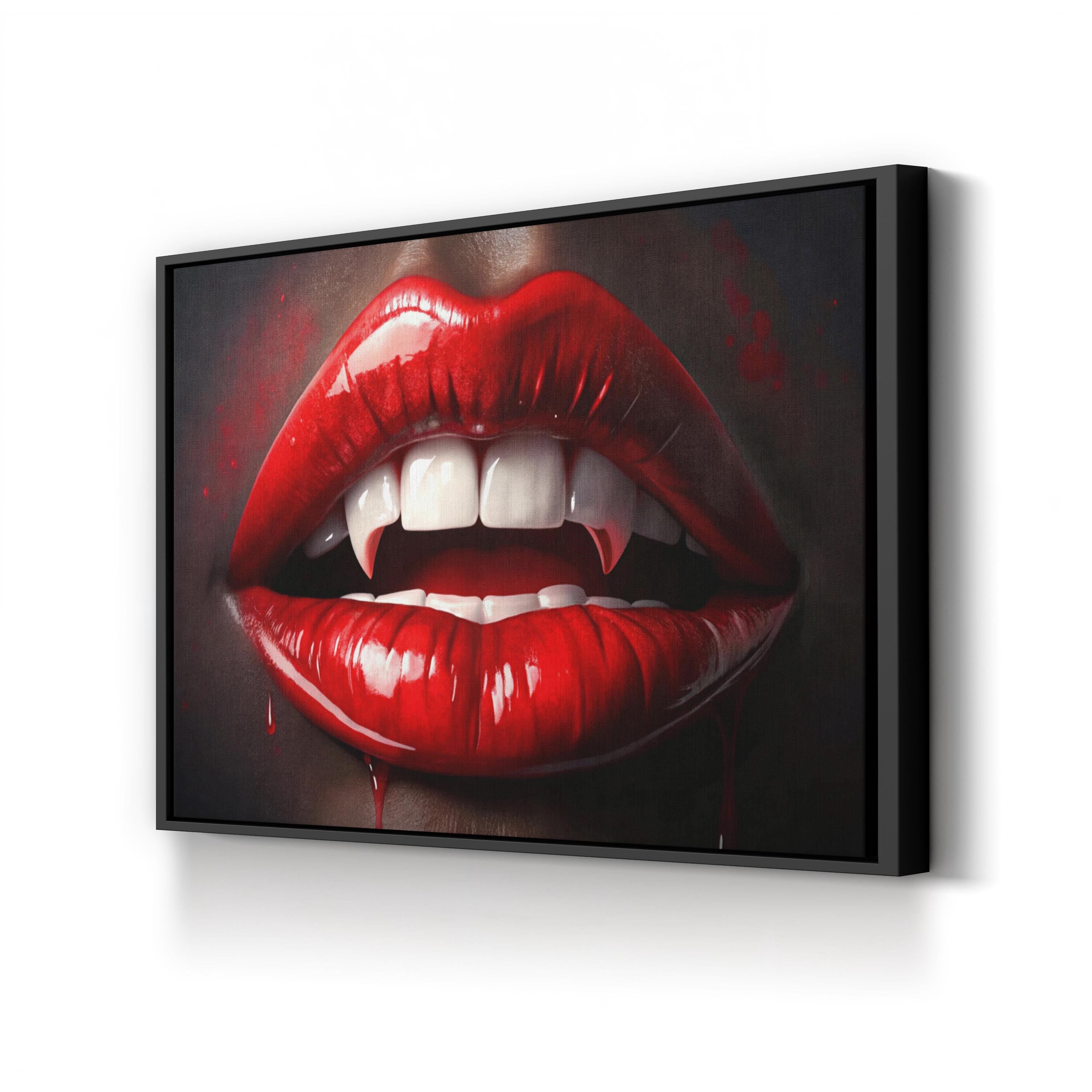 Gothic Vampire Red Lips – Period Illustration Wall Art | Dark Seductive Canvas Print