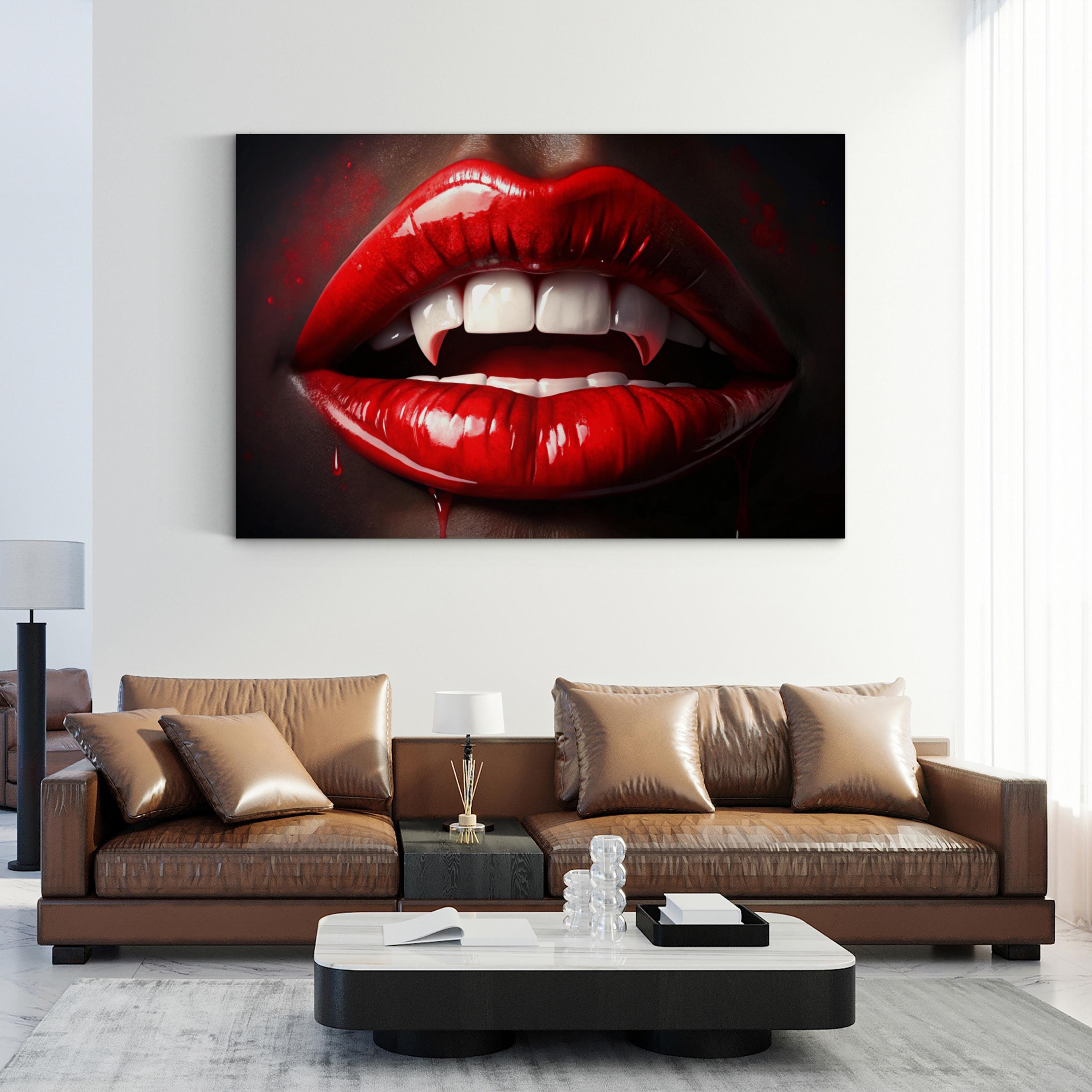 Gothic Vampire Red Lips – Period Illustration Wall Art | Dark Seductive Canvas Print