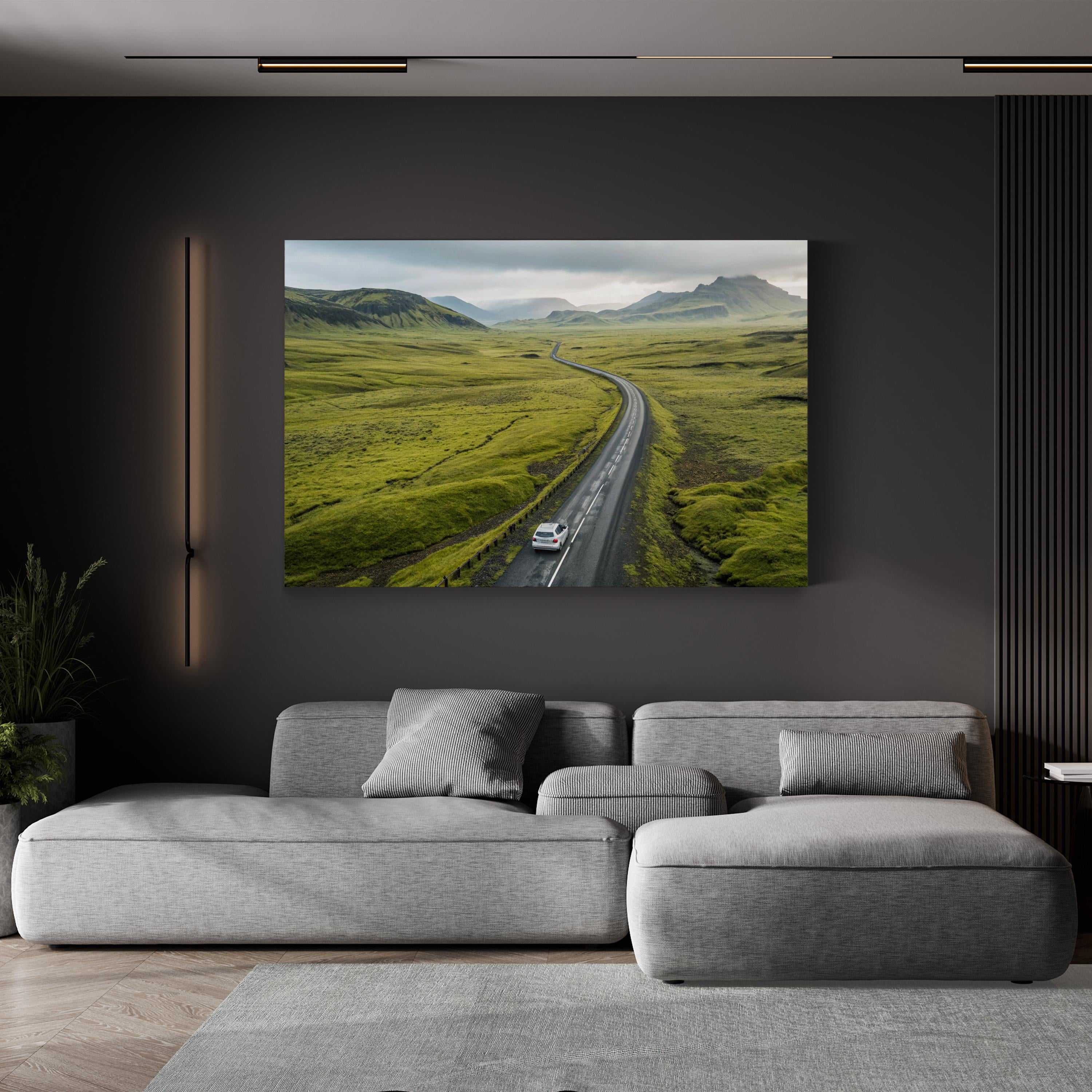 Iceland Green Valley Road – Vintage Photography Wall Art | Scenic Landscape Canvas Print