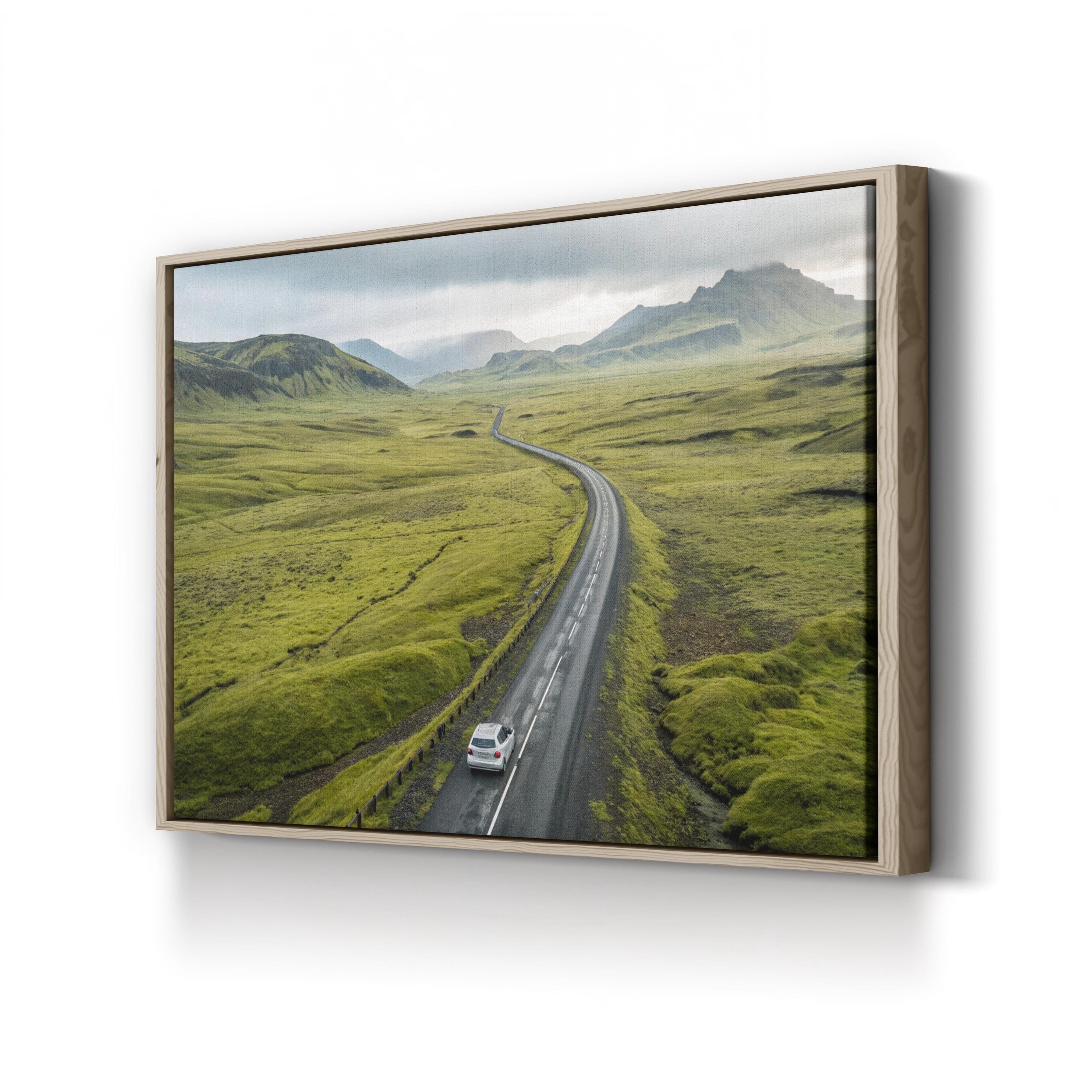Iceland Green Valley Road – Vintage Photography Wall Art | Scenic Landscape Canvas Print