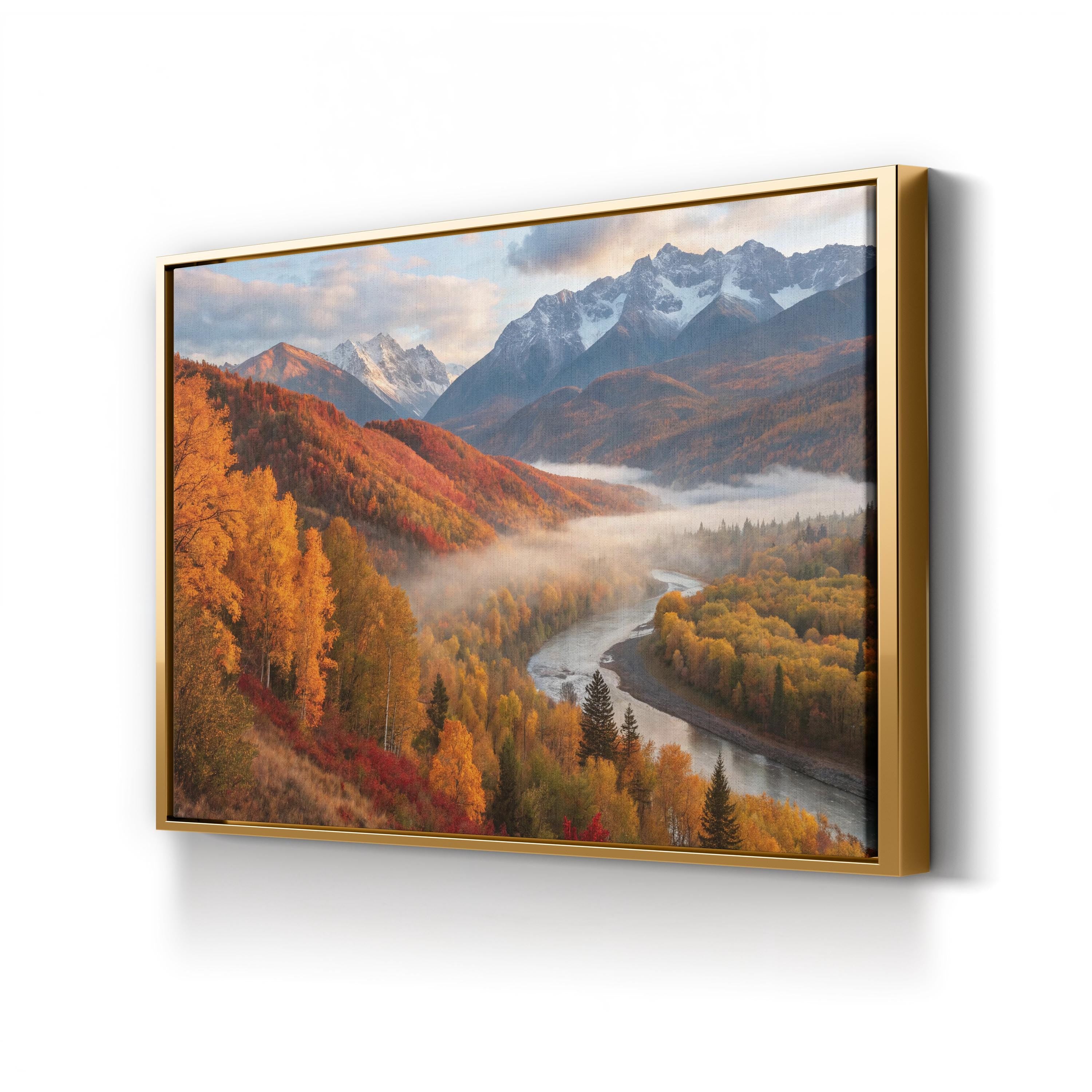 Fall Mountain River Valley – Vintage Photography Wall Art | Autumn Landscape Canvas Print