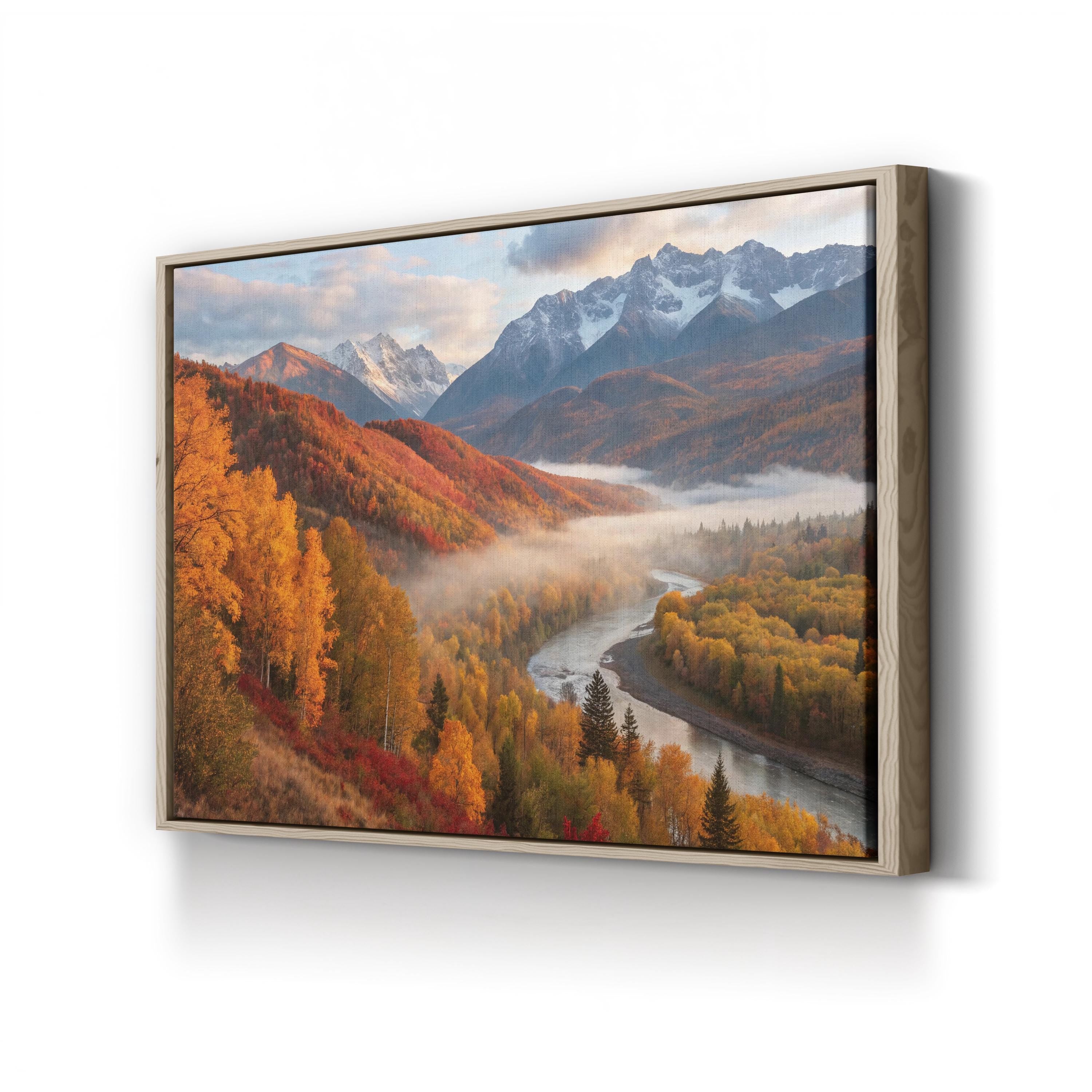Fall Mountain River Valley – Vintage Photography Wall Art | Autumn Landscape Canvas Print