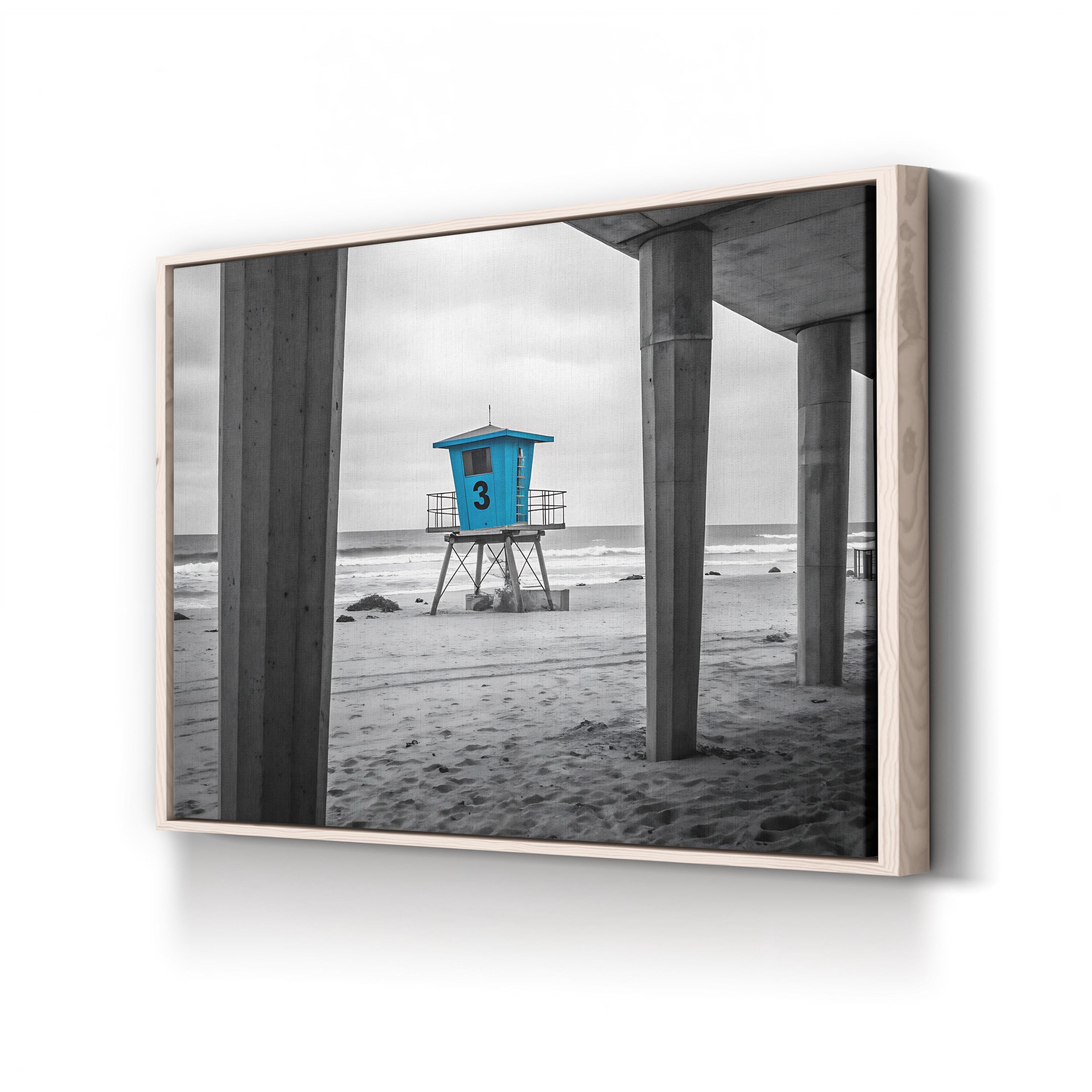 Abstract Beach with Lifeguard Tower – Period Illustration Wall Art | Coastal Canvas Print