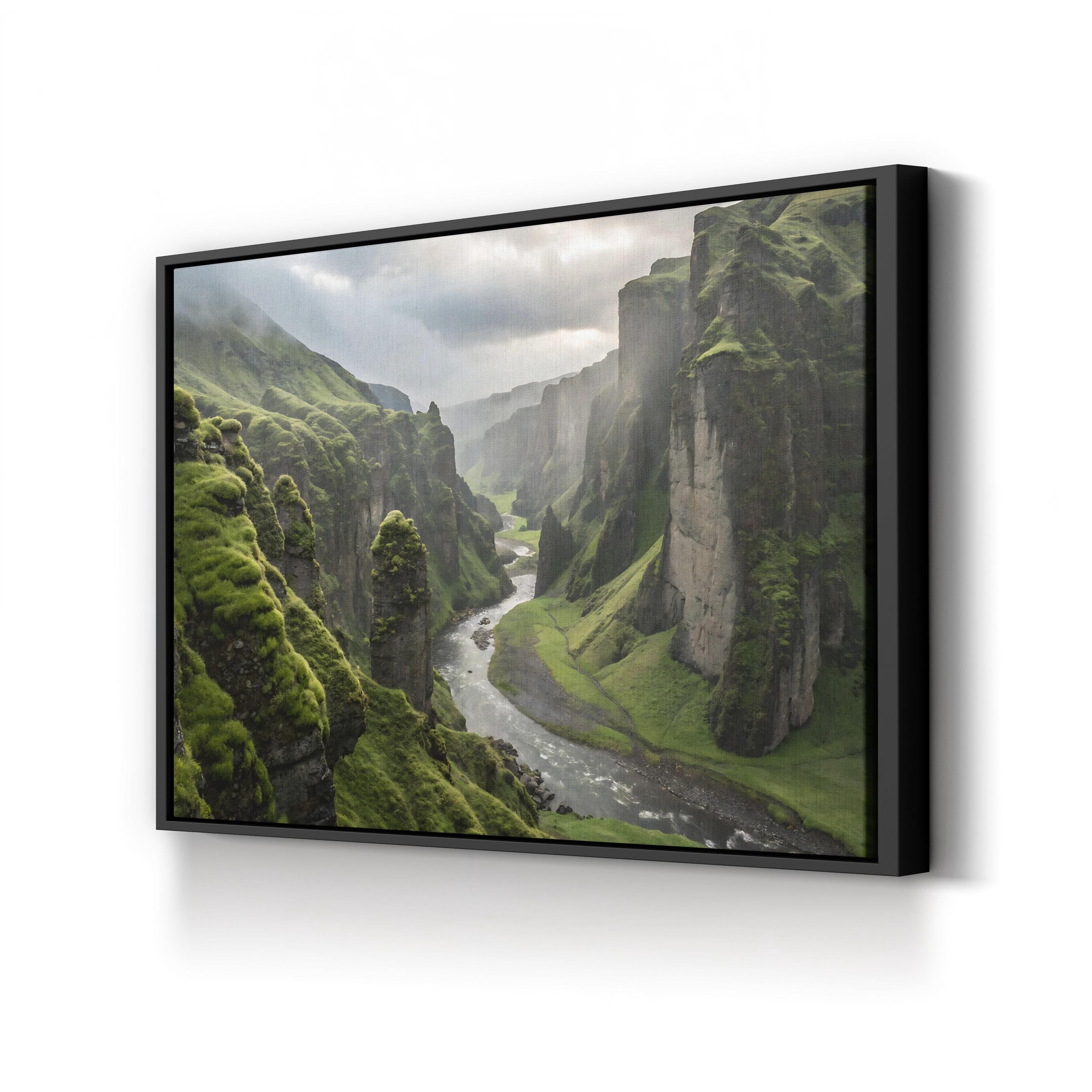 Iceland Green Canyon River – Vintage Photography Wall Art | Mountain Landscape Canvas Print