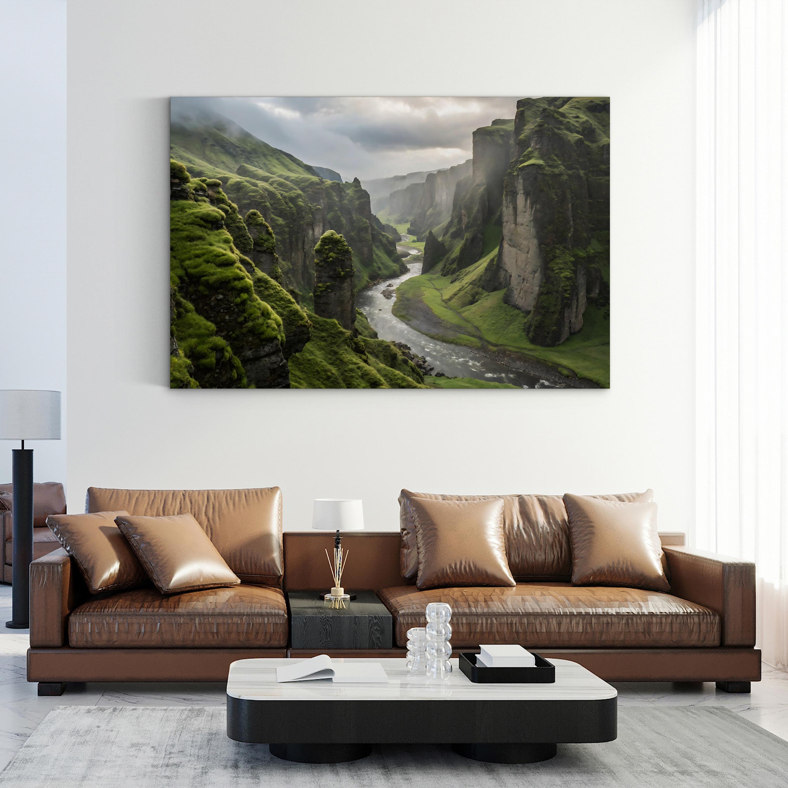 Iceland Green Canyon River – Vintage Photography Wall Art | Mountain Landscape Canvas Print