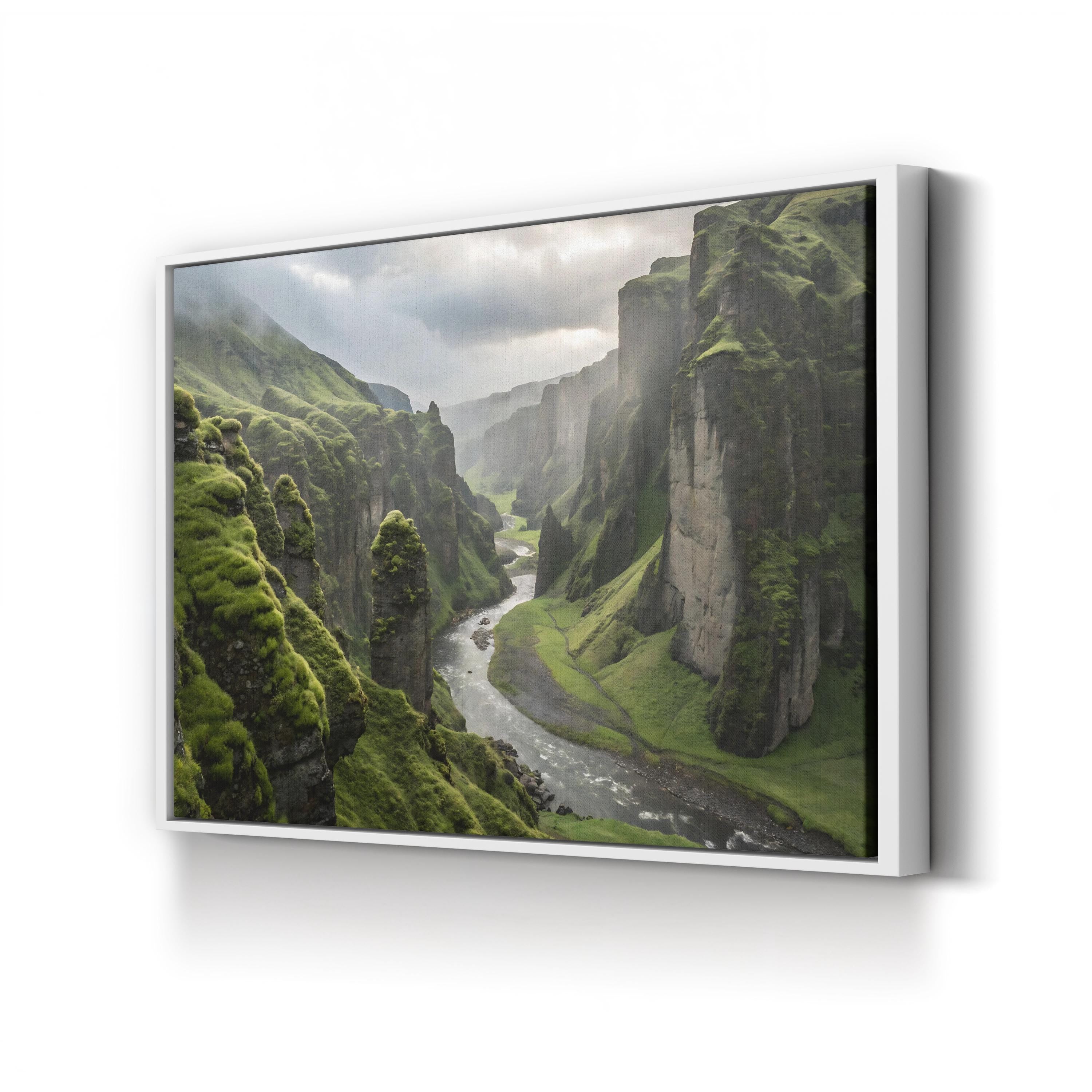 Iceland Green Canyon River – Vintage Photography Wall Art | Mountain Landscape Canvas Print