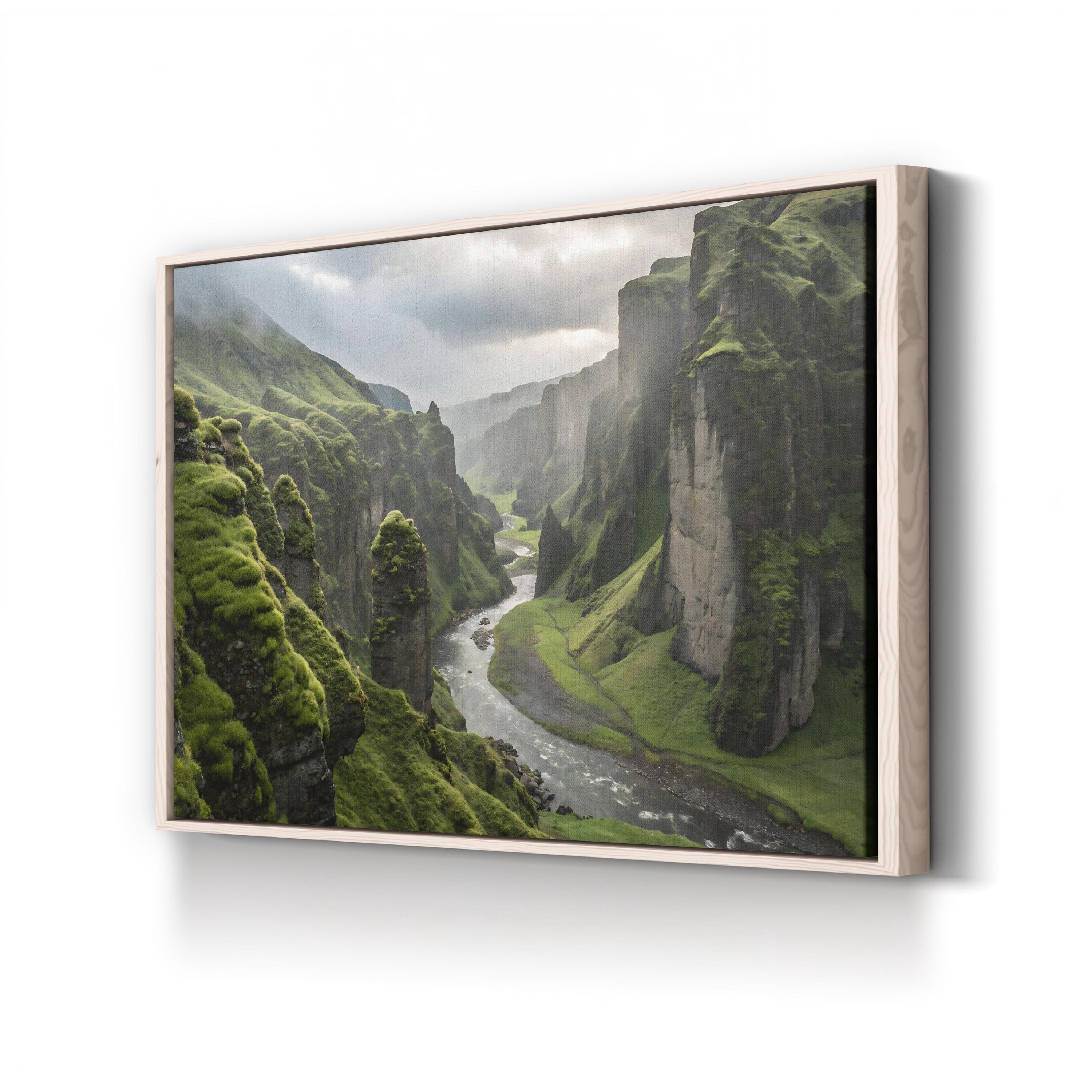 Iceland Green Canyon River – Vintage Photography Wall Art | Mountain Landscape Canvas Print