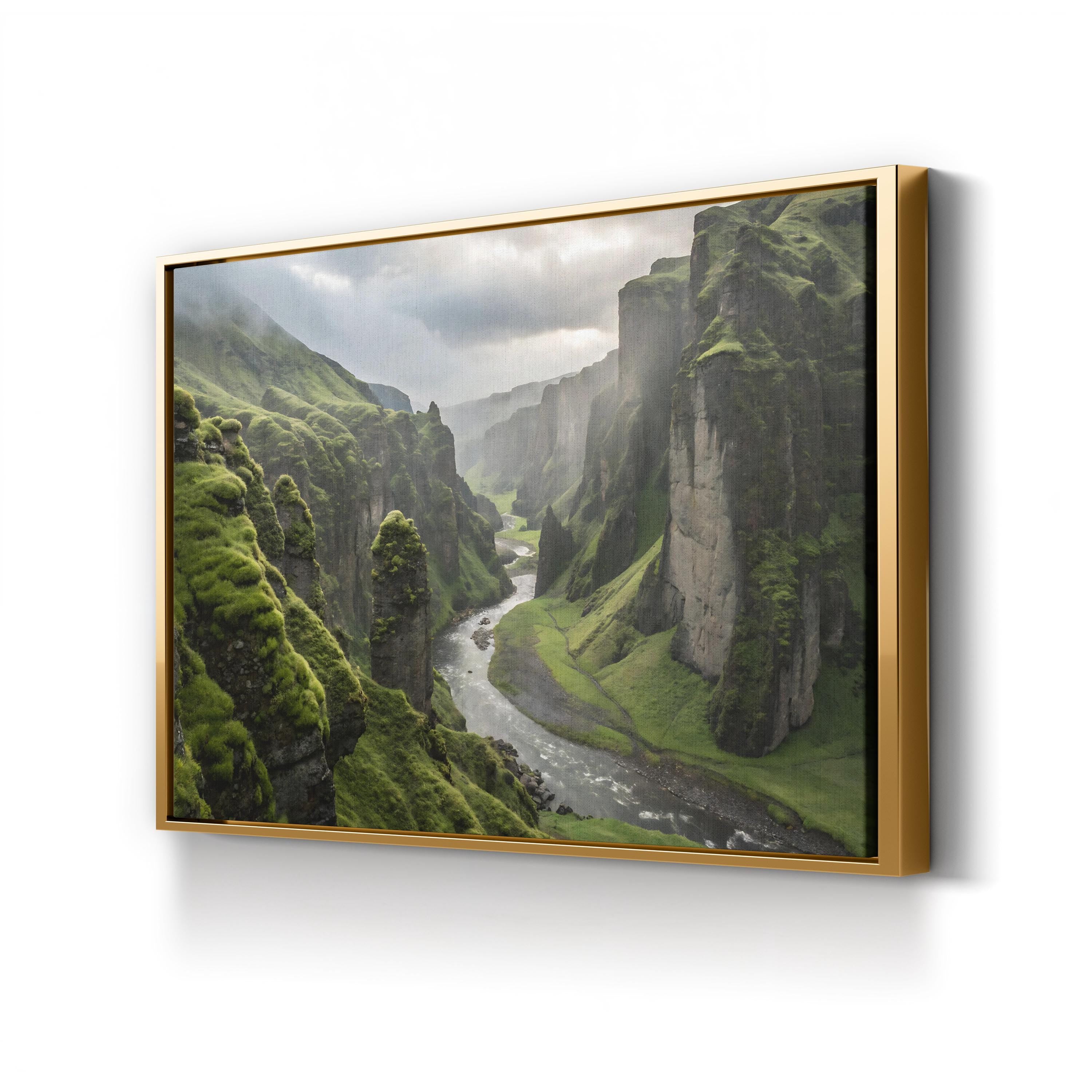 Iceland Green Canyon River – Vintage Photography Wall Art | Mountain Landscape Canvas Print