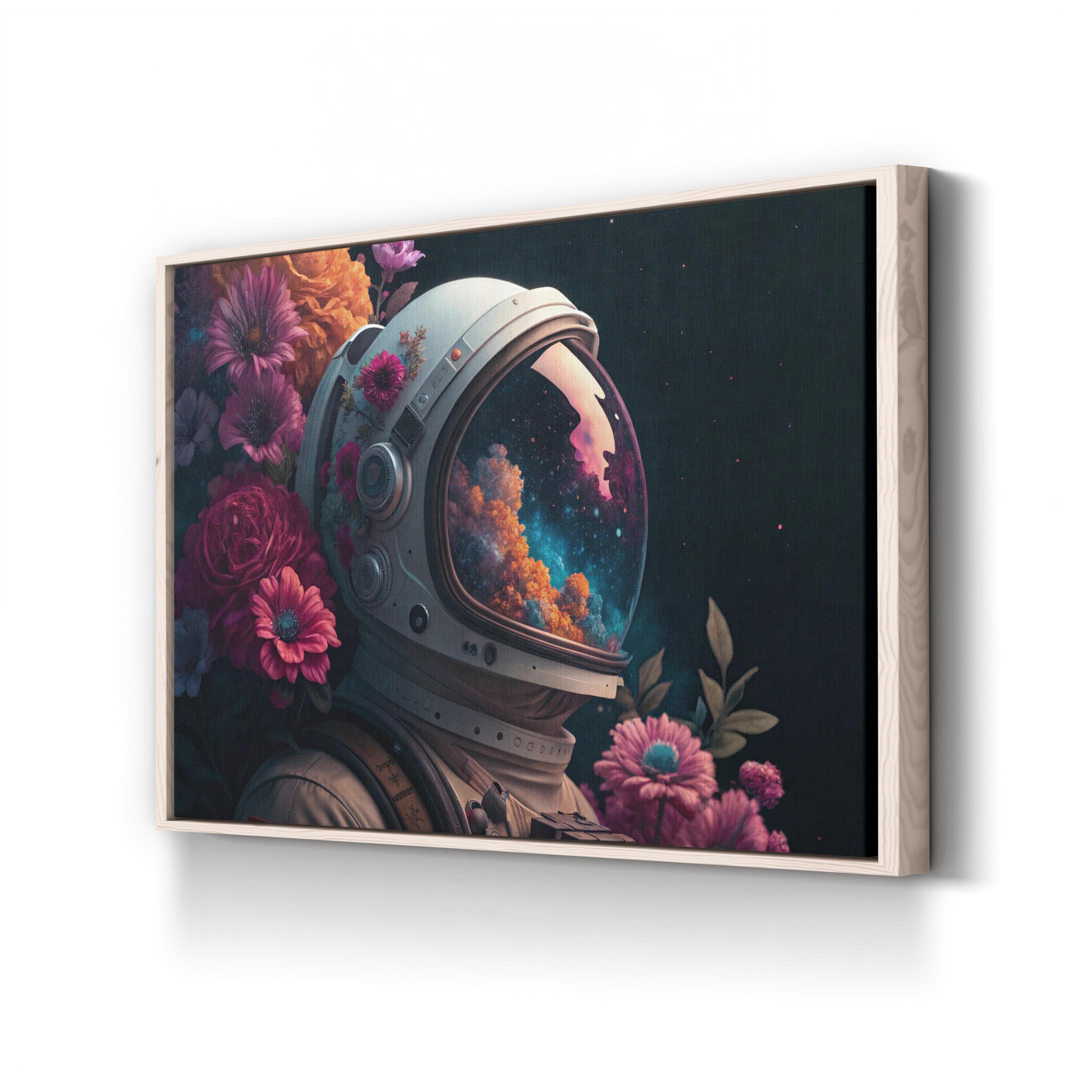 Abstract Astronaut Floral Helmet – Period Illustration Wall Art | Surreal Botanical Canvas Print