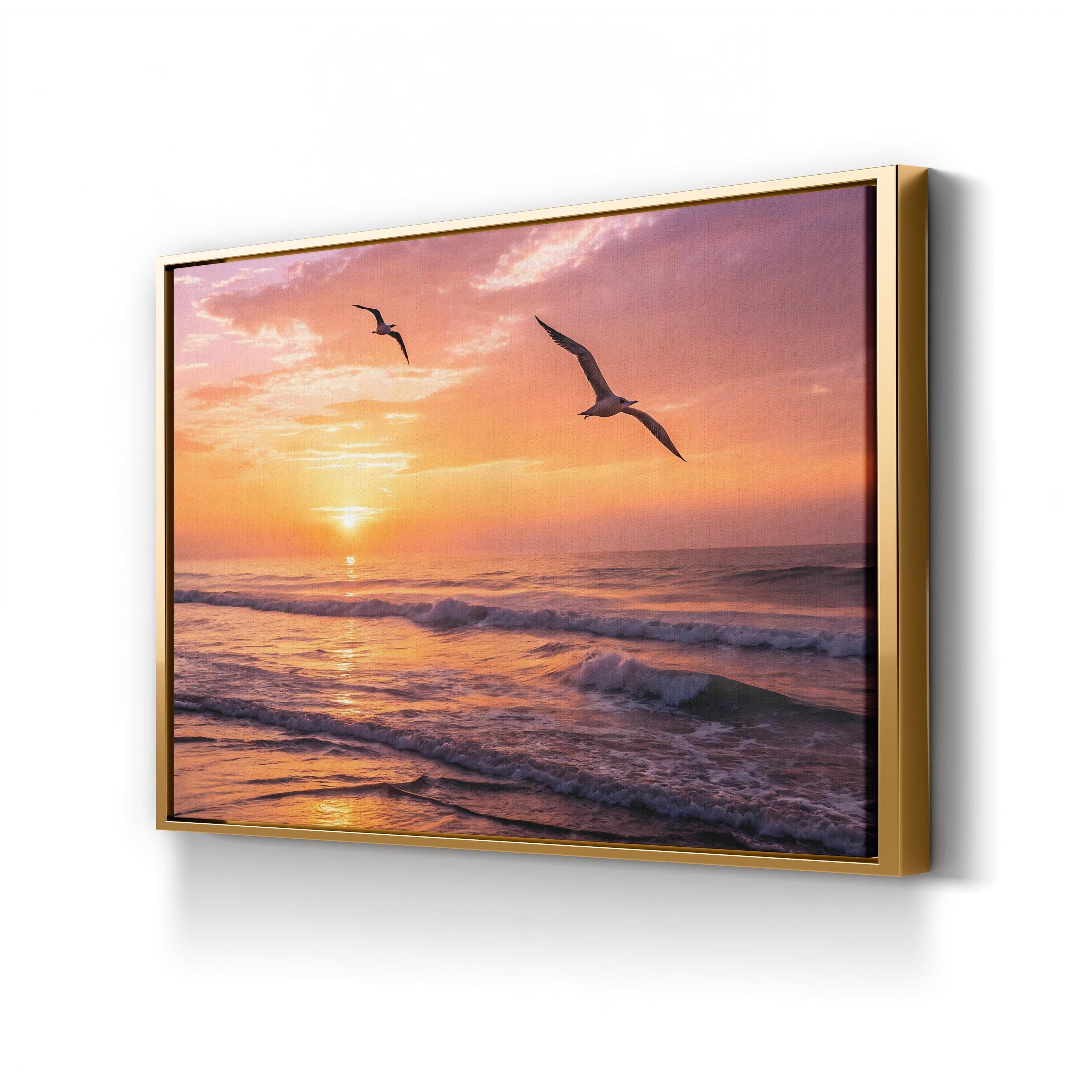 Sunset Ocean Seagulls – Vintage Photography Wall Art | Coastal Beach Canvas Print